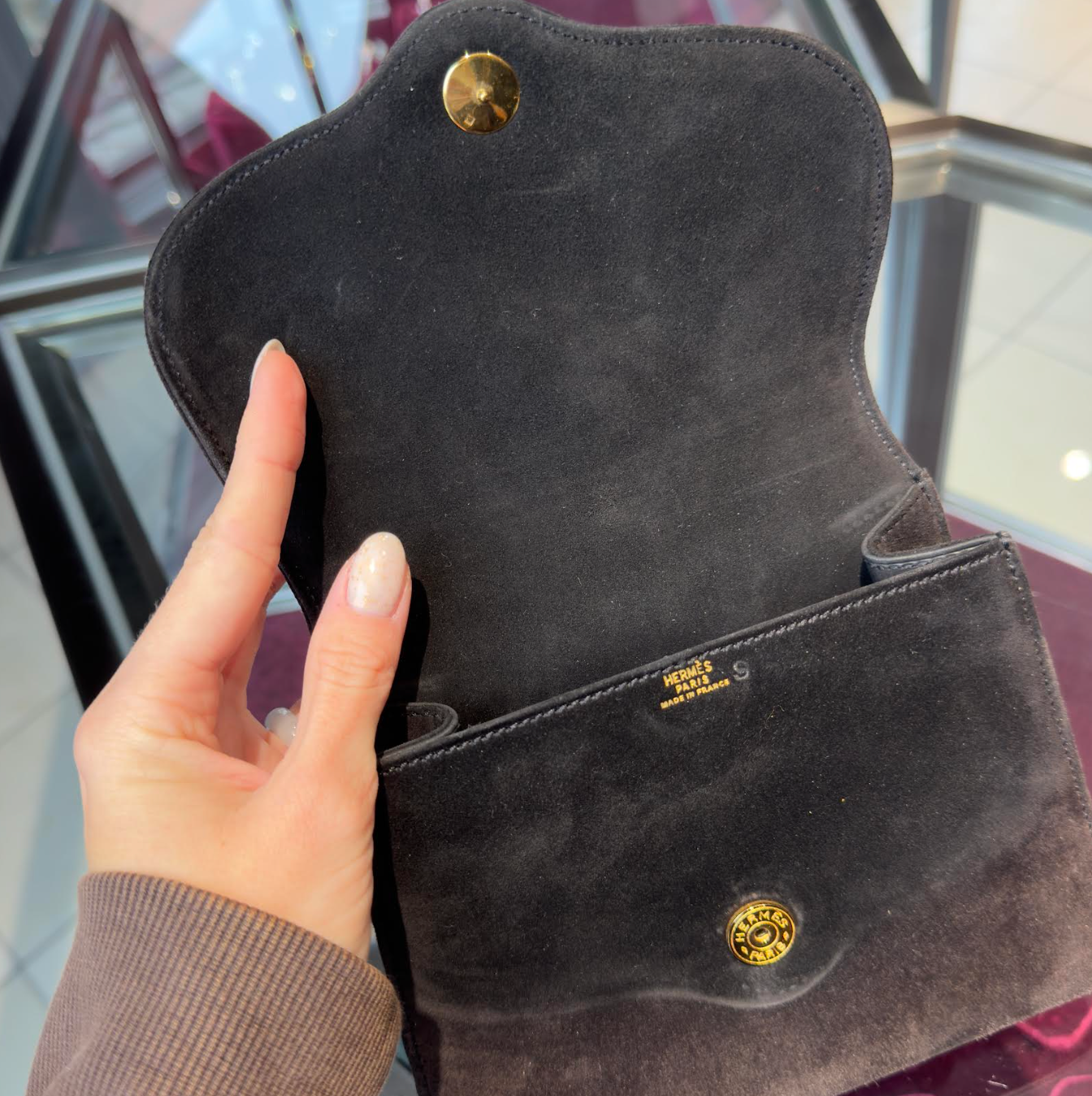 Vintage Rare Hermes Ilio Bag Top Handle Suede -  Replica Handbags 