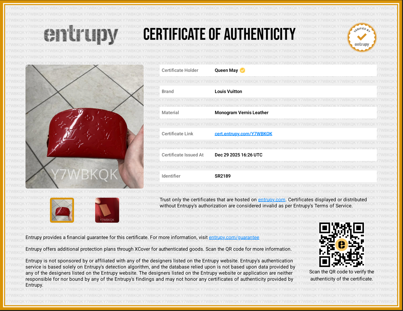 Louis Vuitton Red Vernis Cosmetic Pouch -  Replica Handbags 