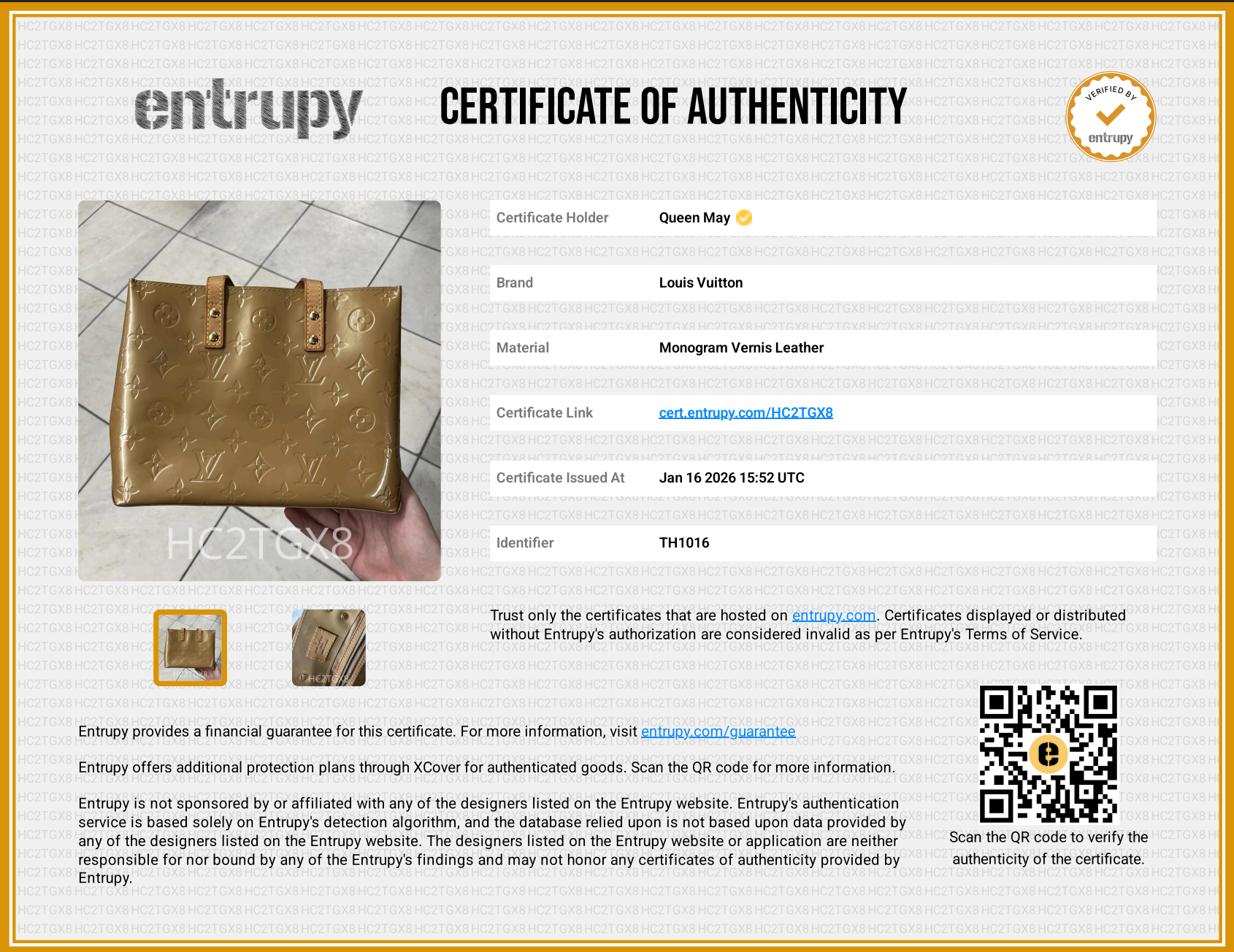 Louis Vuitton Vernis Reade PM Tan -  Replica Handbags 