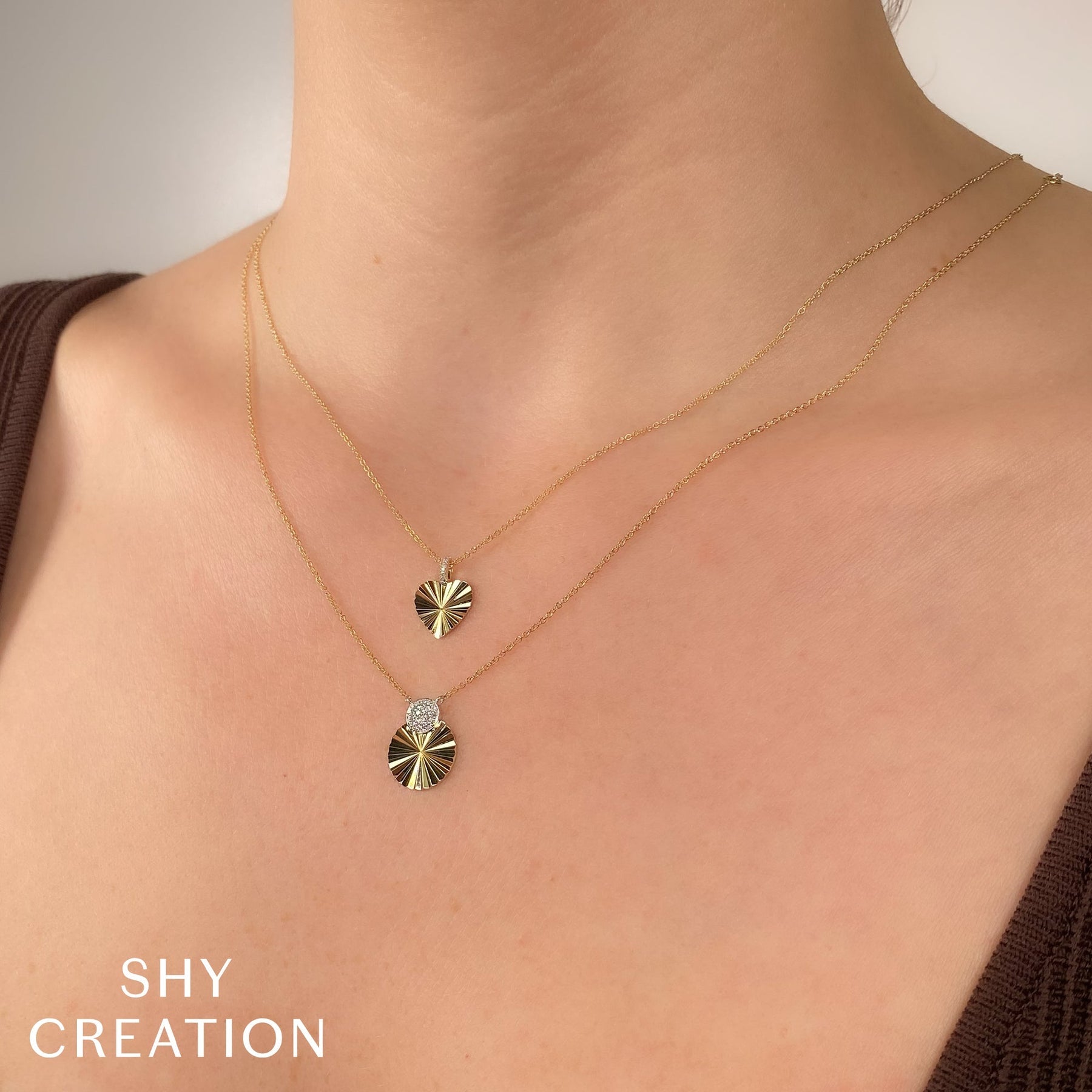 14K Yellow Gold Diamond Fluted Heart Pendant Necklace -  Replica Handbags 