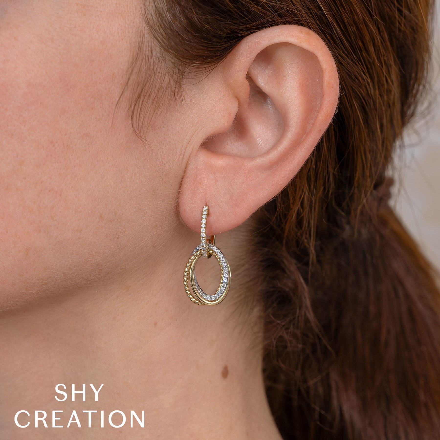 14K Gold Two Tone Diamond Oval Interlocking Drop Earrings -  Replica Handbags 