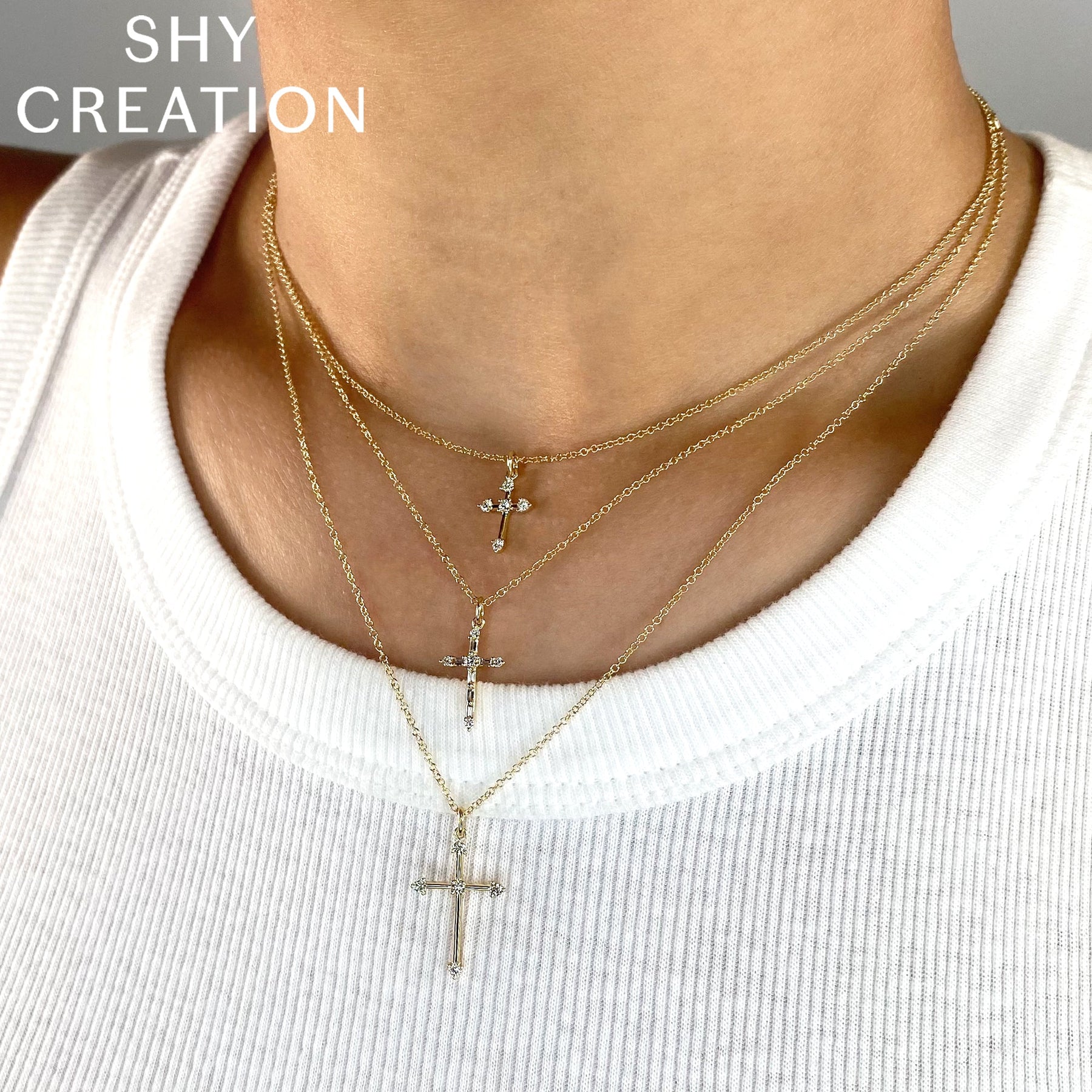 14K Yellow Gold 0.13 Carat Diamond Mini Cross Pendant Necklace -  Replica Handbags 
