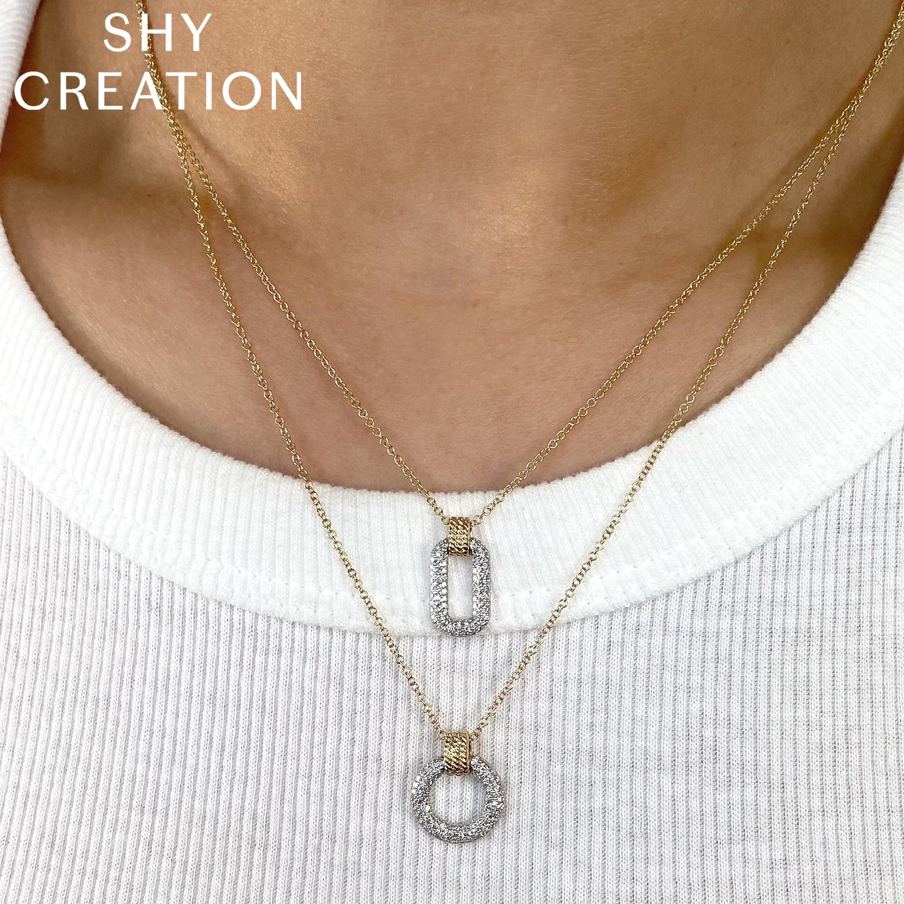 14K Gold Two Tone 0.18 Carat Diamond Circle Pendant Necklace -  Replica Handbags 