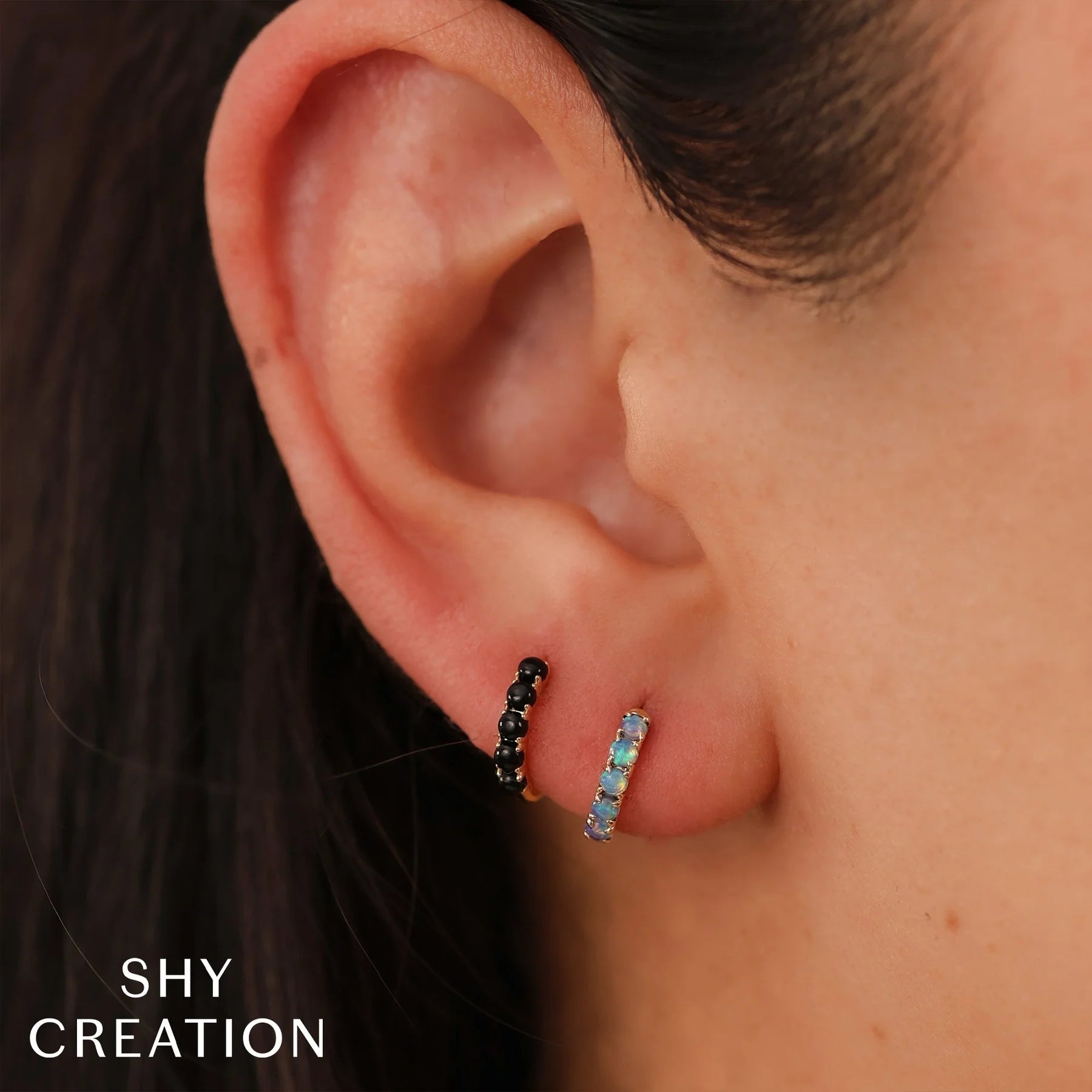 14K Gold 0.25 Carat Opal Huggie Earrings - Replica Handbags