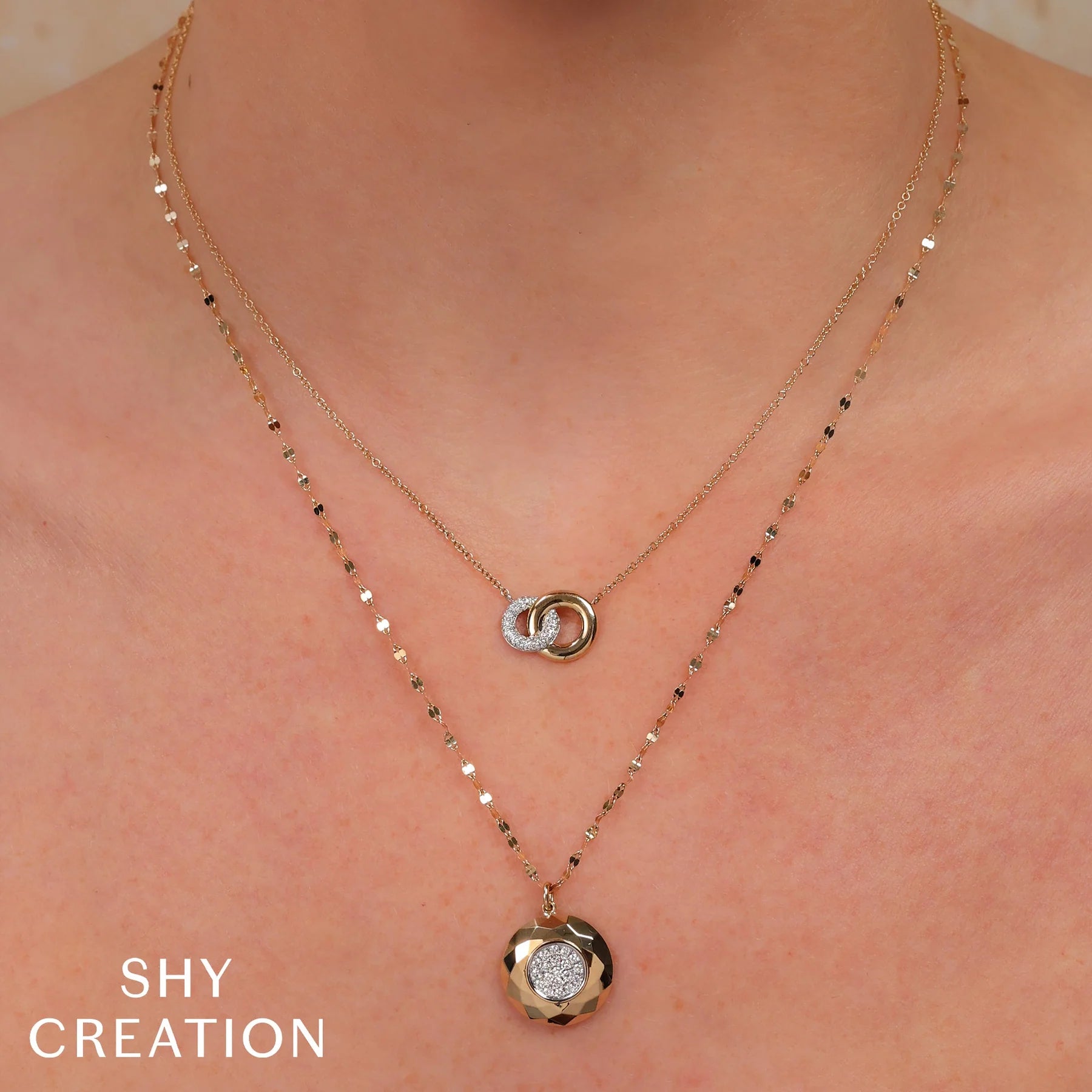 14K Yellow Gold 0.12 Carat Diamond Pave Interlocking Circle Necklace -  Replica Handbags 