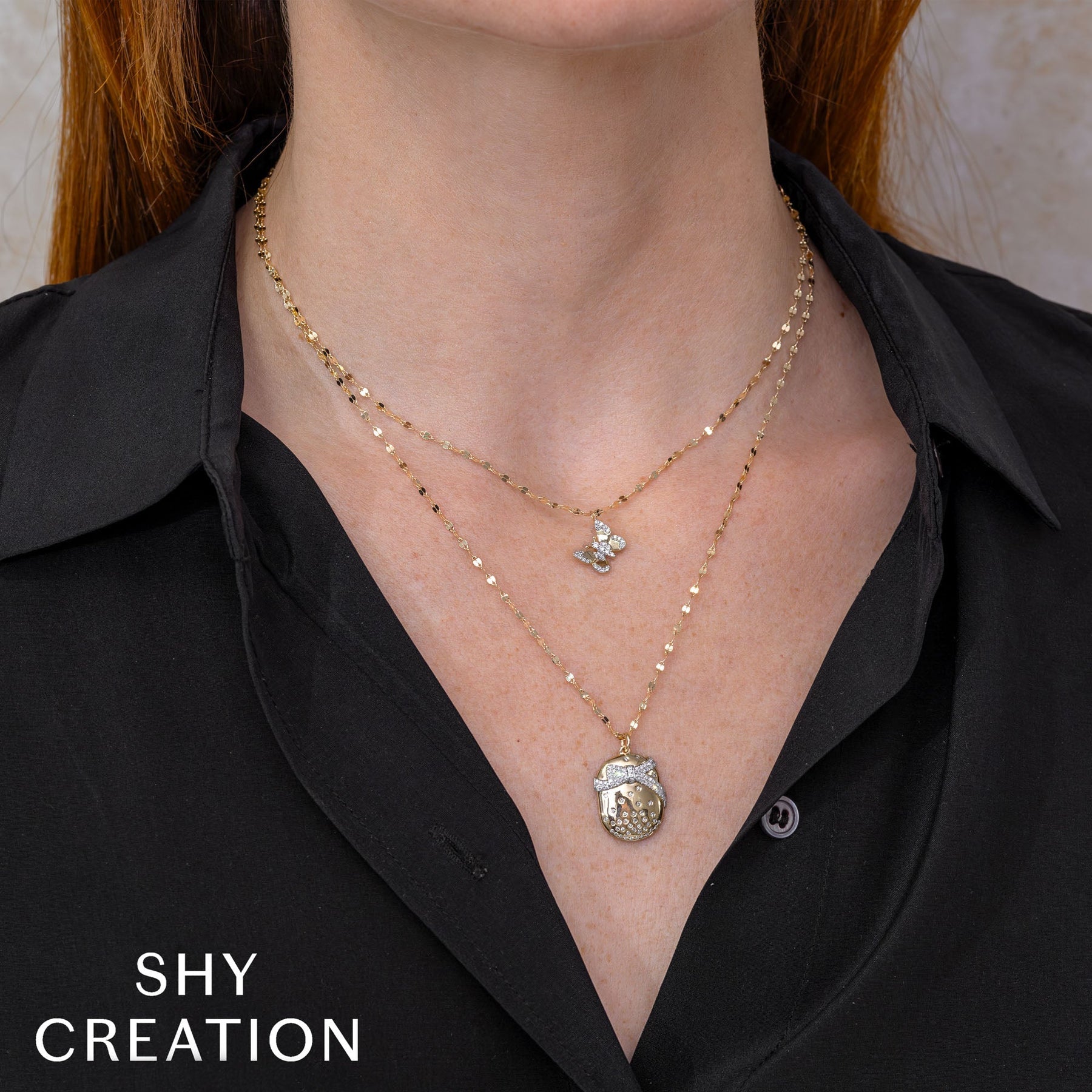 14K Yellow Gold 0.09 Carat Diamond Butterfly Sparkle Chain Necklace - Replica Handbags