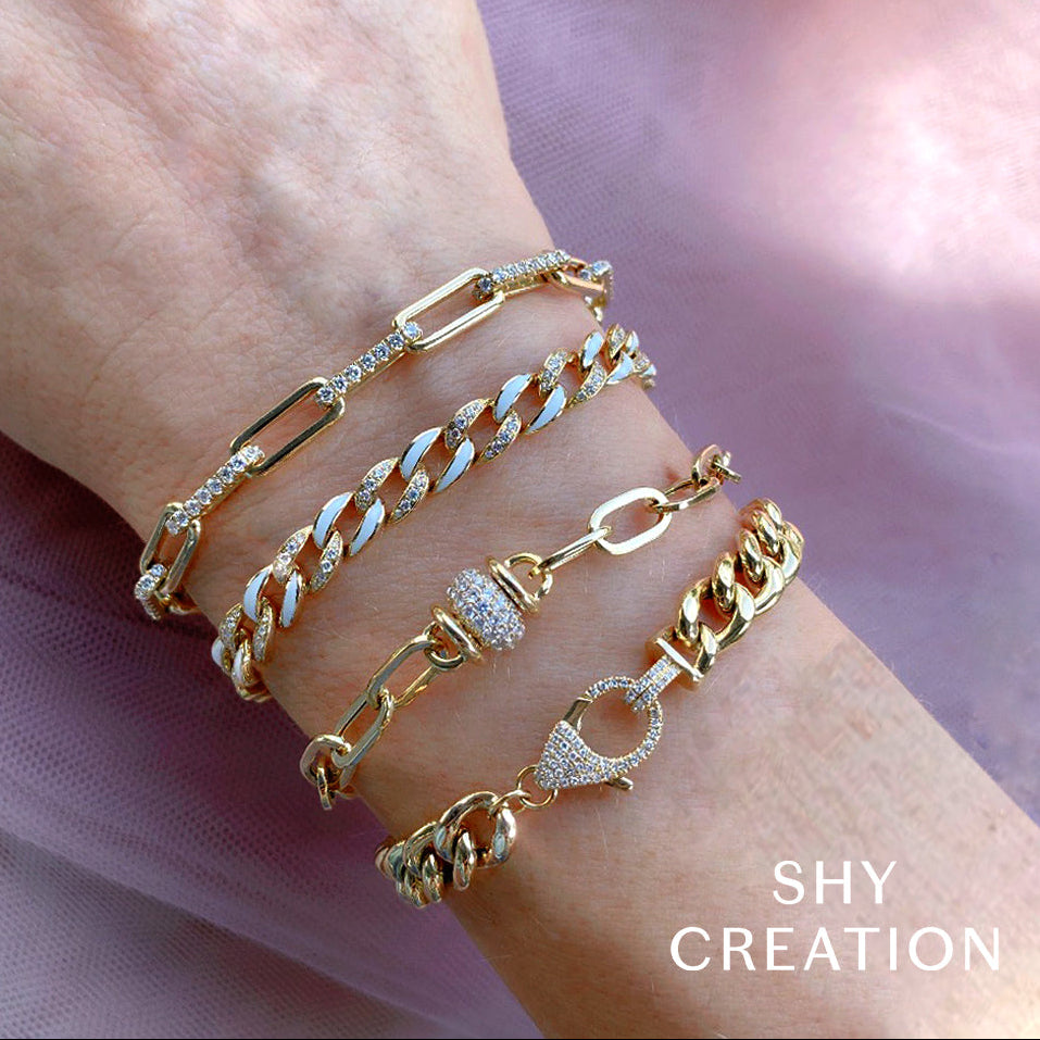 14K Yellow Gold 0.25 Carat Diamond Pave Clasp Hollow Curb Link Bracelet -  Replica Handbags 