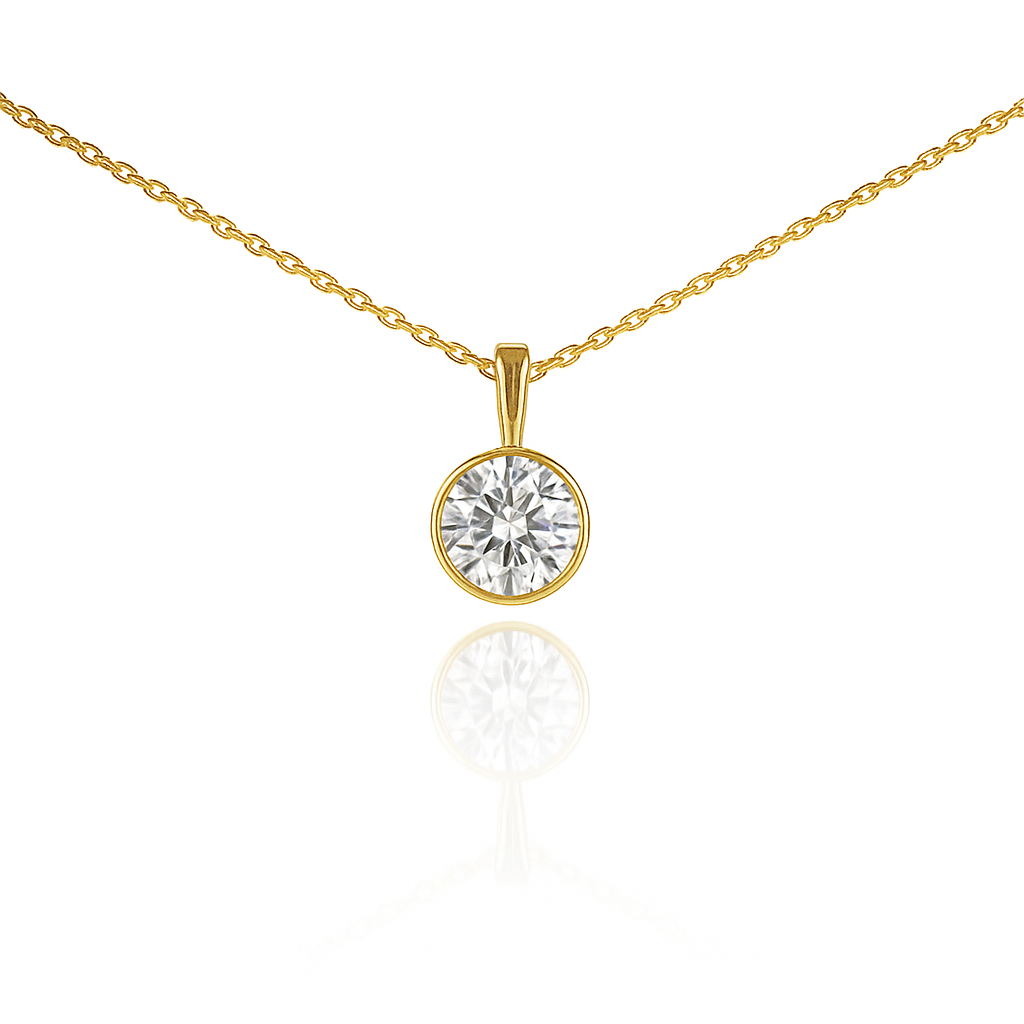 Lab Grown 1.02 Carat Round Diamond Solitaire Bezel Pendant Necklace 14K Yellow Gold - Replica Handbags