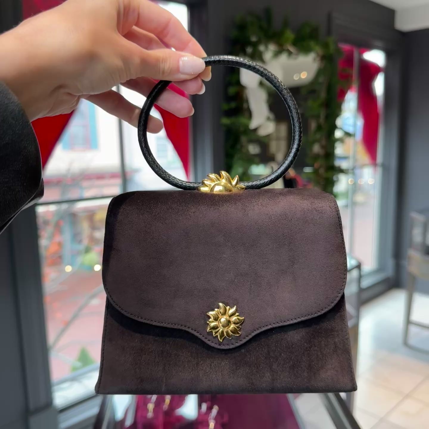 Vintage Rare Hermes Ilio Bag Top Handle Suede -  Replica Handbags 