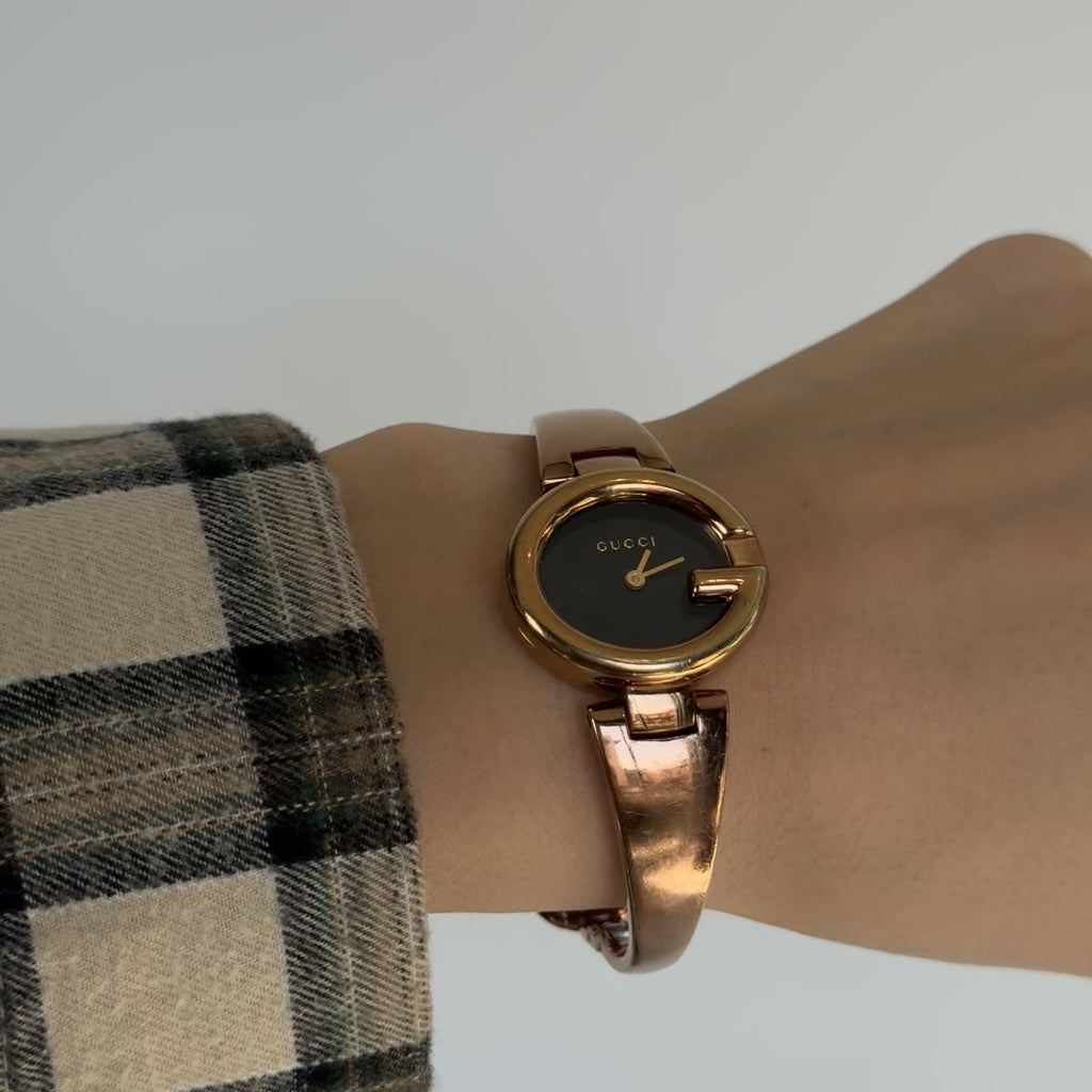 Gucci Guccissima Rose Gold Tone Black Dial Horsebit Watch -  Replica Handbags 