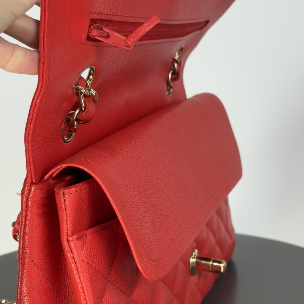 Chanel Caviar Quilted Medium Double Flap 2019 Red Orange Light Gold Hardware -  Replica Handbags 