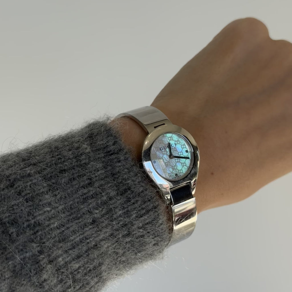 Gucci 6700L Stainless Steel Mother Of Pearl Dial Bangle Watch -  Replica Handbags 