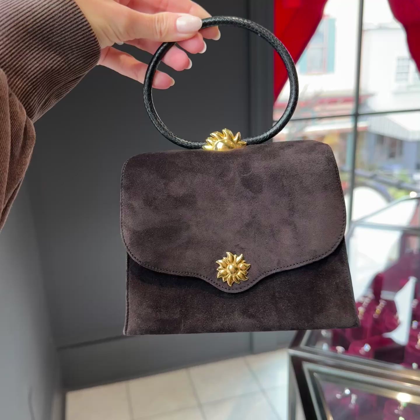 Vintage Rare Hermes Ilio Bag Top Handle Suede -  Replica Handbags 