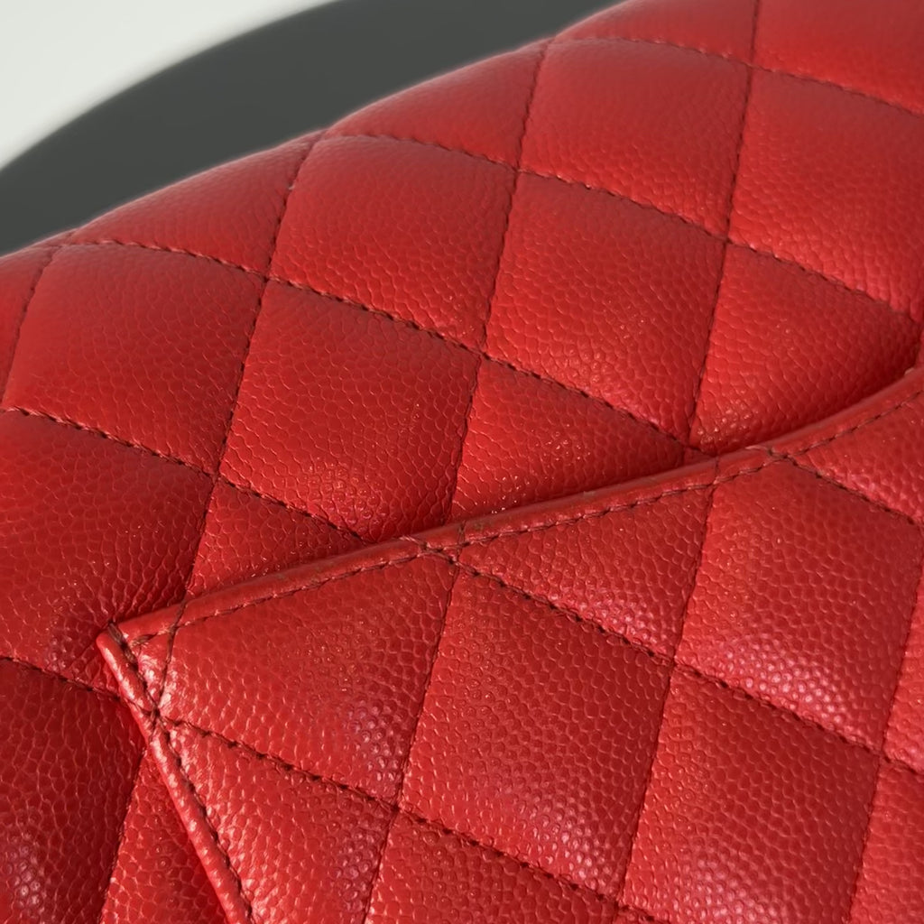 Chanel Caviar Quilted Medium Double Flap 2019 Red Orange Light Gold Hardware -  Replica Handbags 