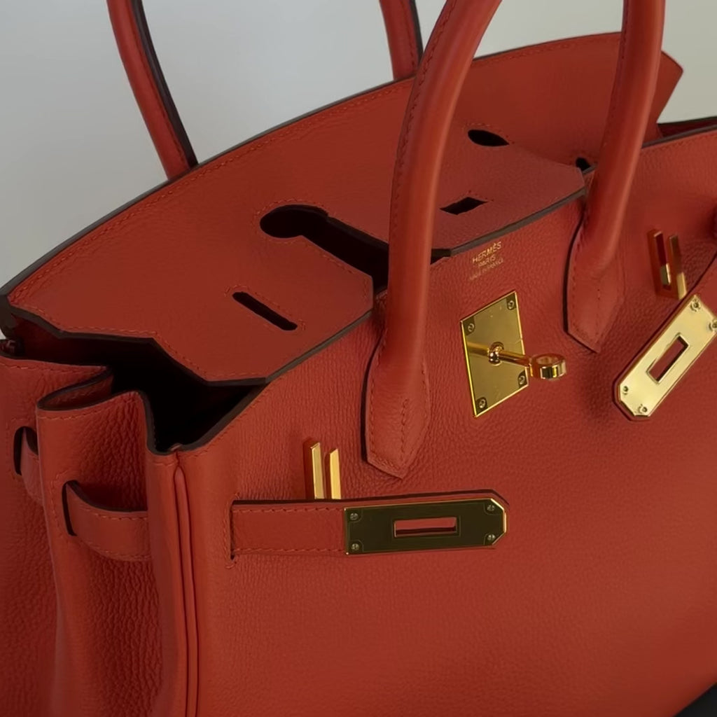 Hermes Birkin 30 Feu Togo Gold Hardware 2017 -  Replica Handbags 