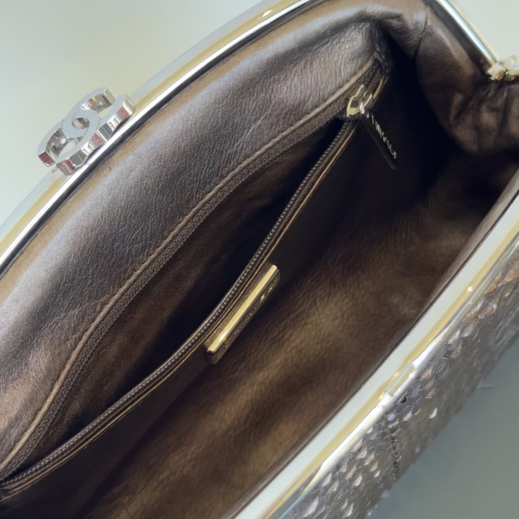 Chanel Metallic Python Timeless Clutch Khaki -  Replica Handbags 