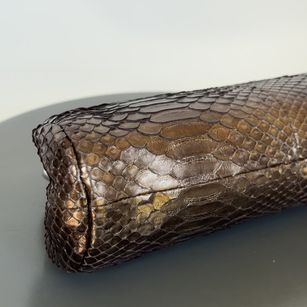 Chanel Metallic Python Timeless Clutch Khaki -  Replica Handbags 