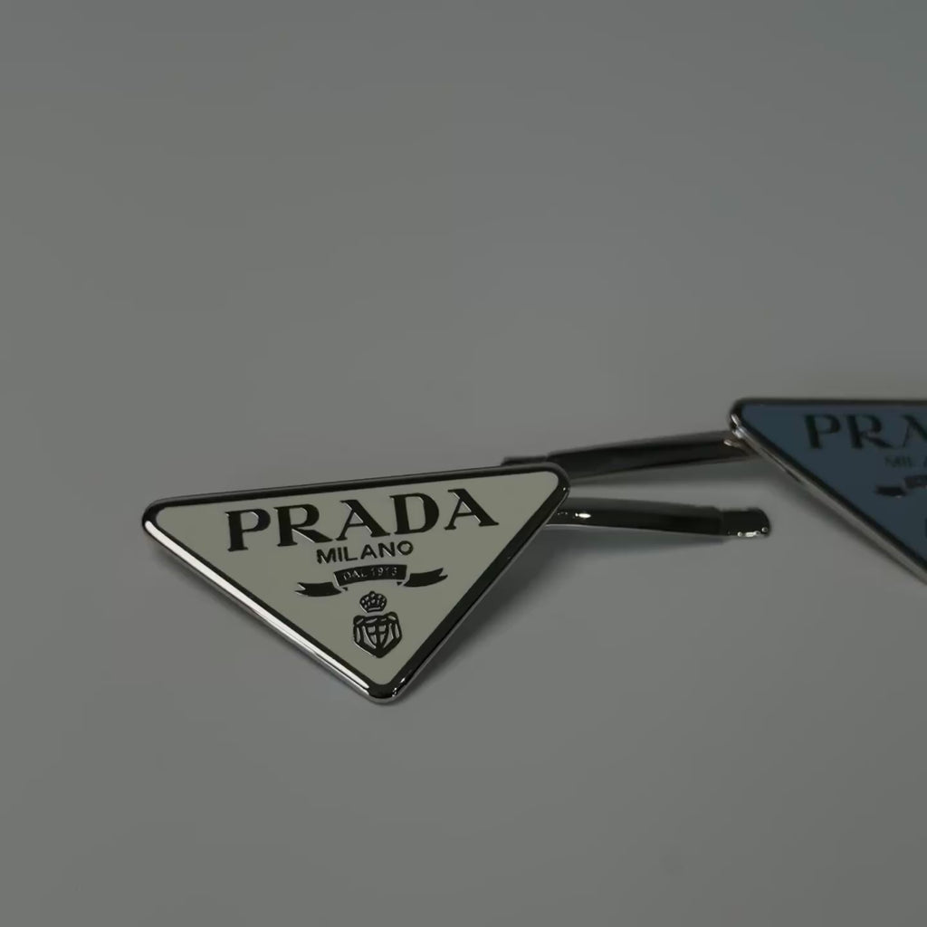 Prada Enamel Triangle Logo Hair Clips -  Replica Handbags 