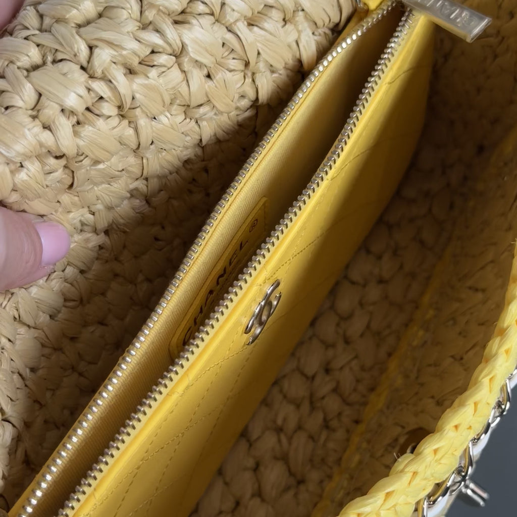 Chanel Raffia Chain Venice Beach Flap Bag Beige Yellow -  Replica Handbags 