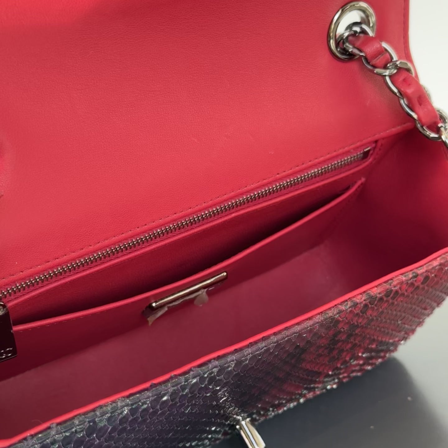 Chanel Mini Rectangular Flap Bag Red and Black Python Ruthenium Tone Hardware -  Replica Handbags 