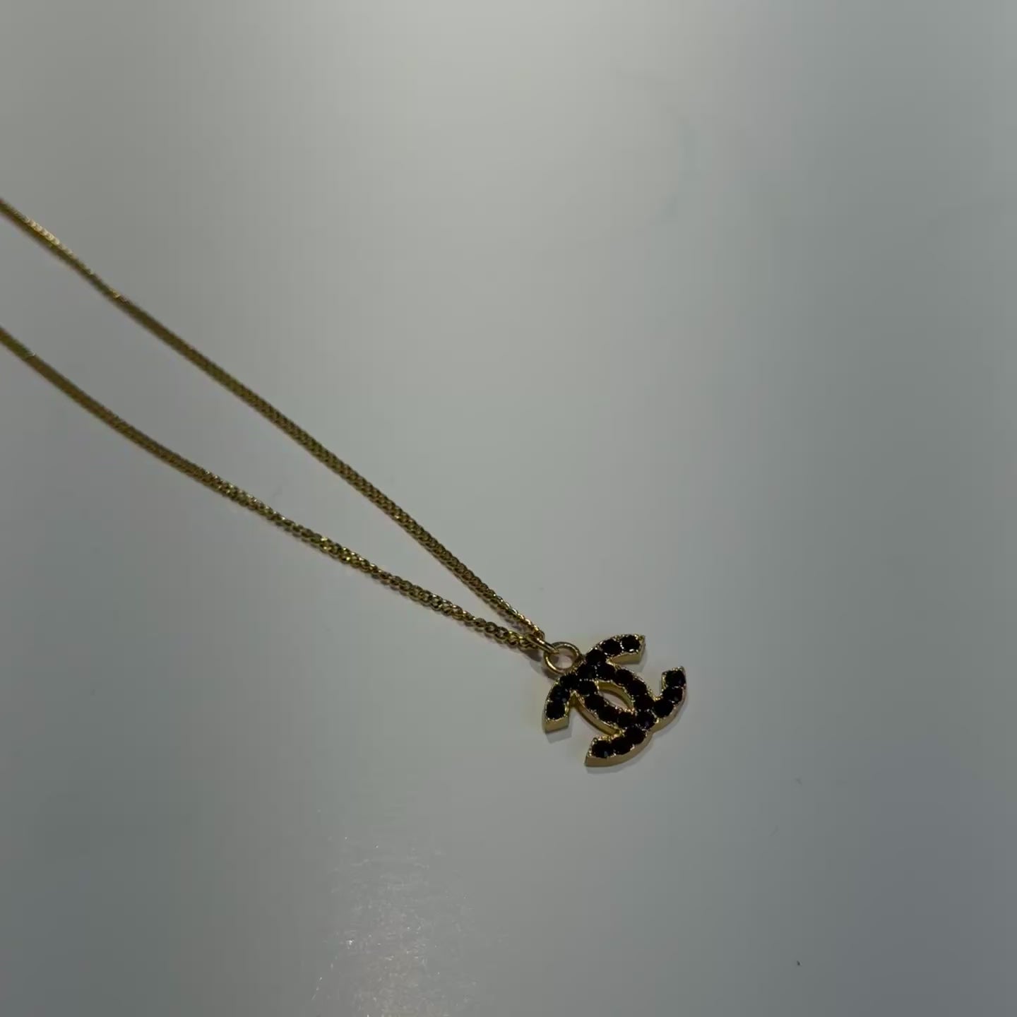 Chanel 2001 A Gold Tone Black Rhinestone CC Necklace -  Replica Handbags 