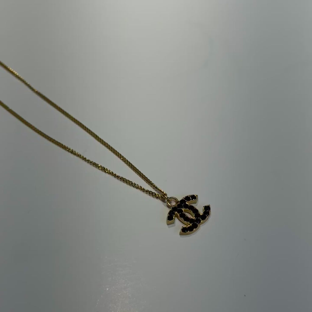 Chanel 2001 A Gold Tone Black Rhinestone CC Necklace -  Replica Handbags 