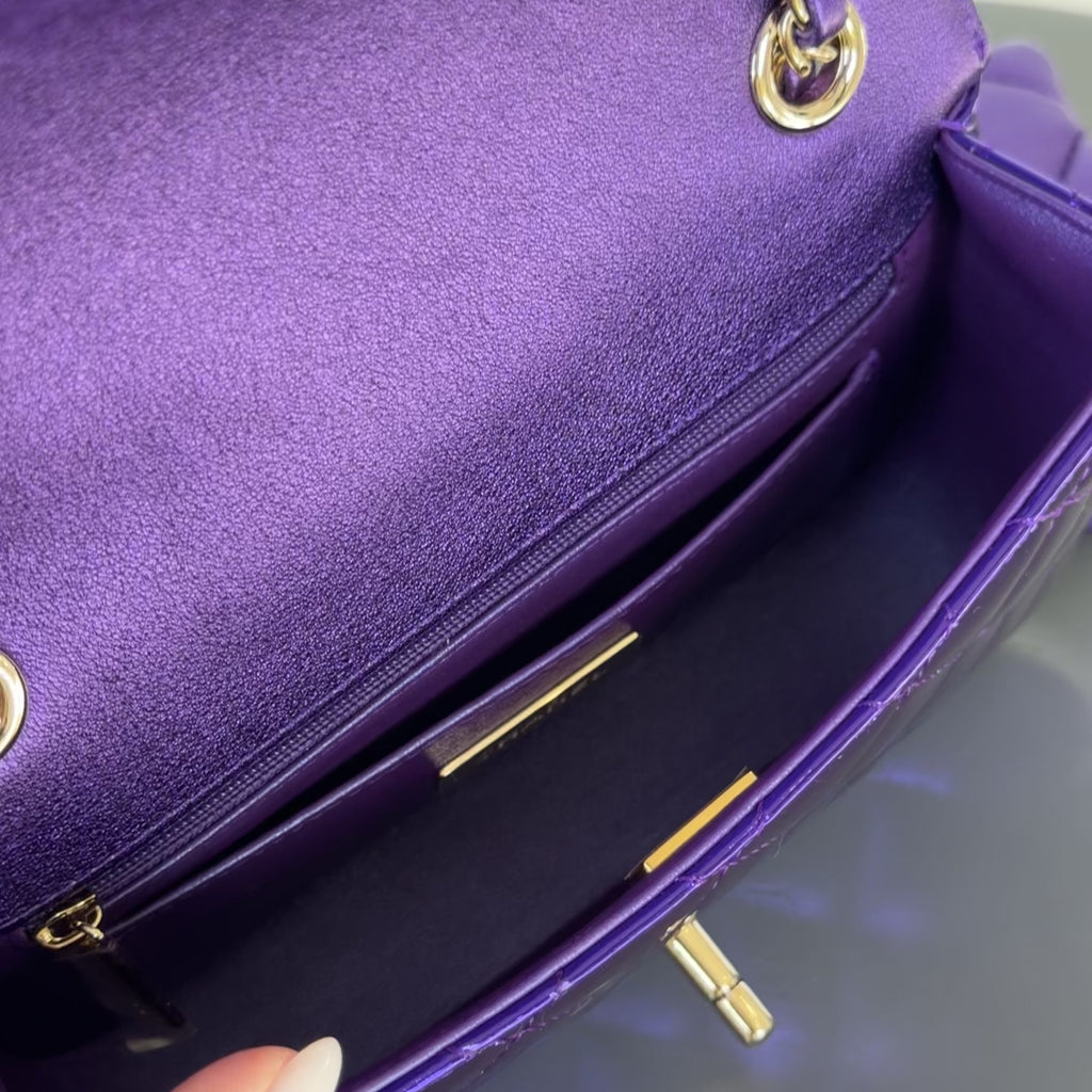 Chanel Metallic Lambskin Hollywood Boulevard Flap Bag With Star Clip On Coin Purse Purple -  Replica Handbags 