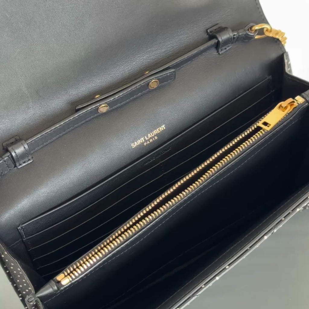 Saint Laurent Polka Dot Kate Wallet On Chain -  Replica Handbags 