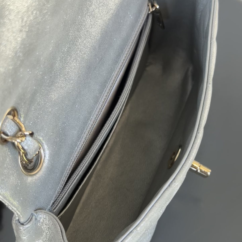Chanel Iridescent Calfskin Quilted Mini Rectangular Flap Silver -  Replica Handbags 