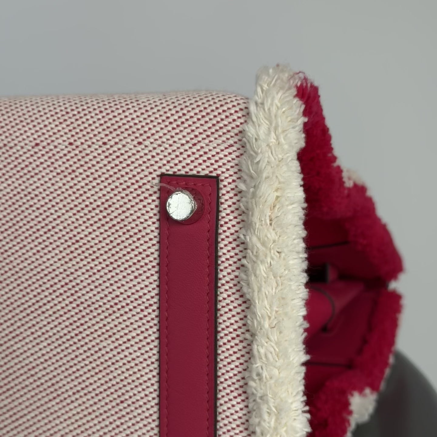 Limited Edition Hermes Framboise Swift and Ecru Toile Fray Fray Birkin 35 PHW Palladium Hardware -  Replica Handbags 