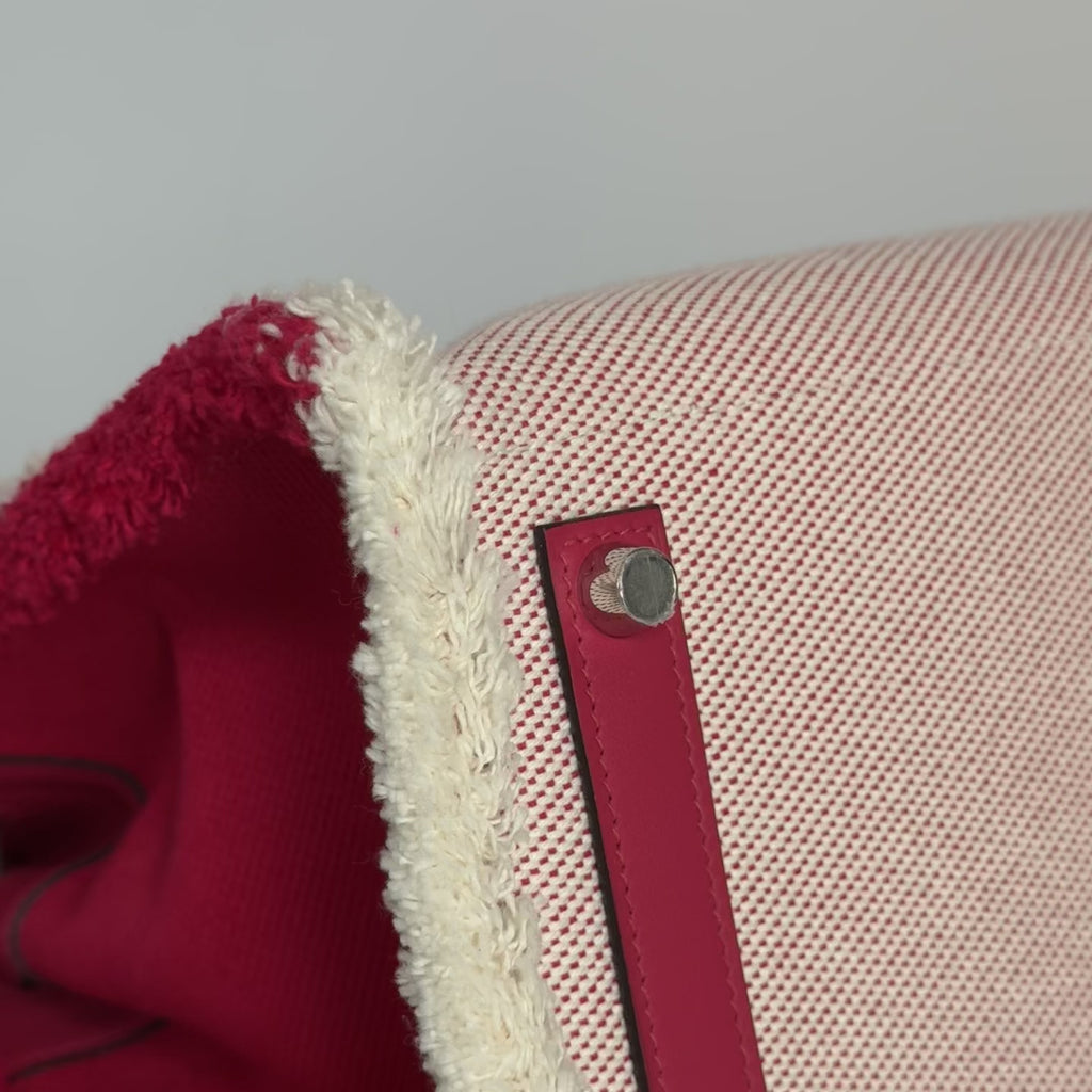 Limited Edition Hermes Framboise Swift and Ecru Toile Fray Fray Birkin 35 PHW Palladium Hardware -  Replica Handbags 