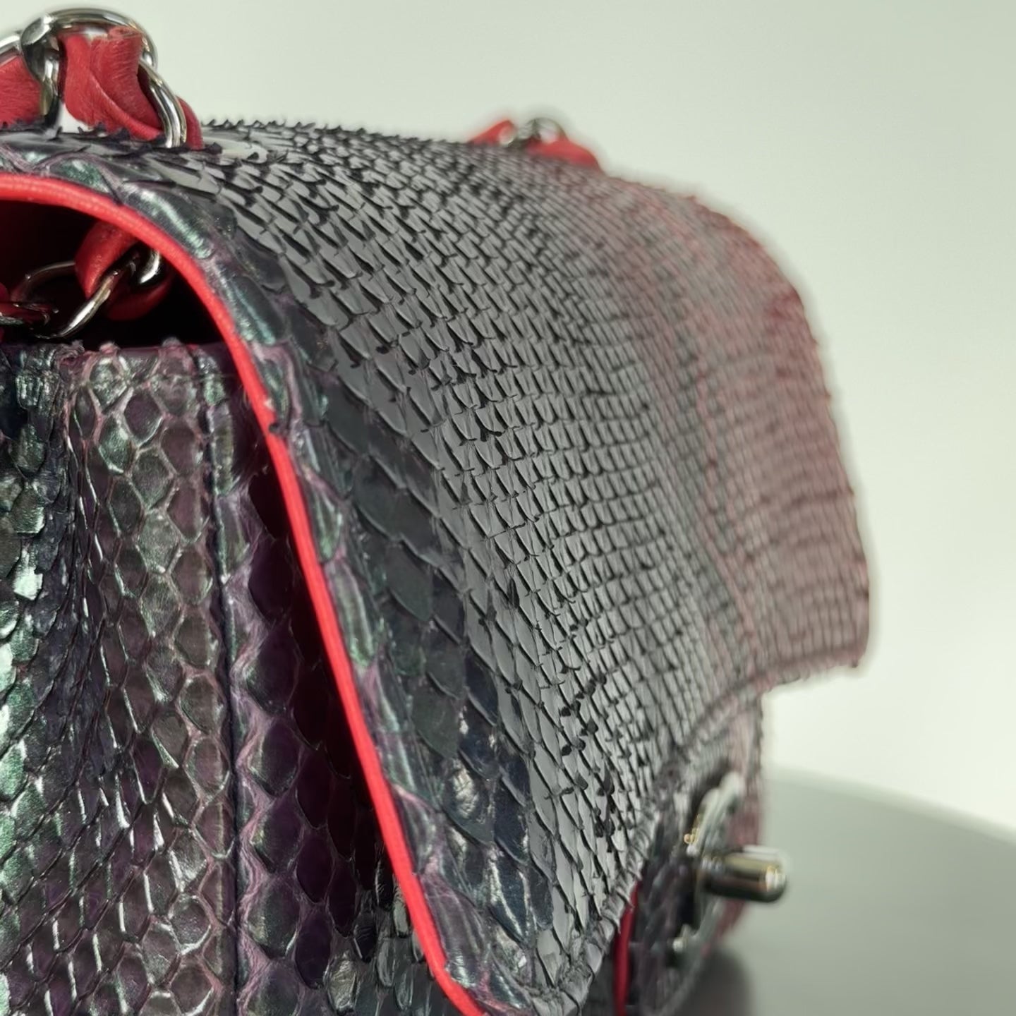 Chanel Mini Rectangular Flap Bag Red and Black Python Ruthenium Tone Hardware -  Replica Handbags 