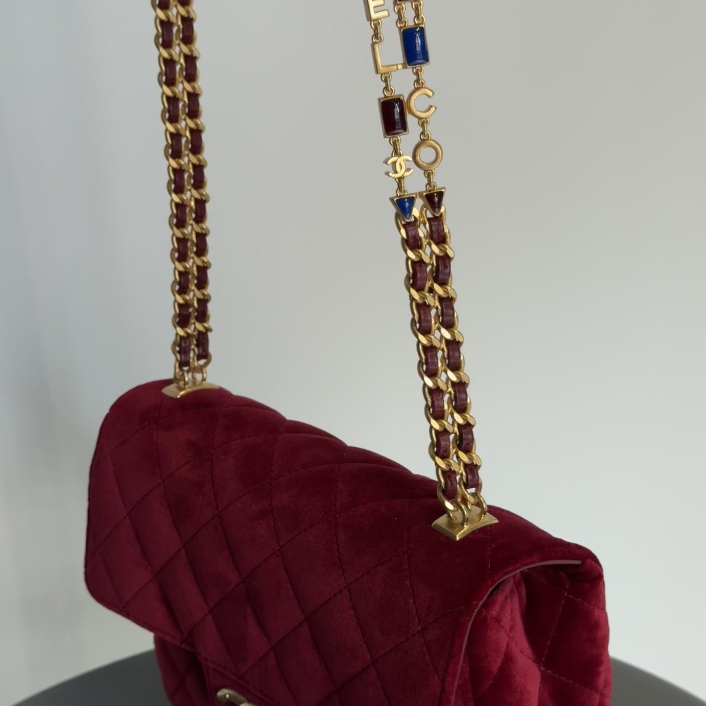 Chanel Burgundy Velvet Enamel Mini Flap Bag -  Replica Handbags 