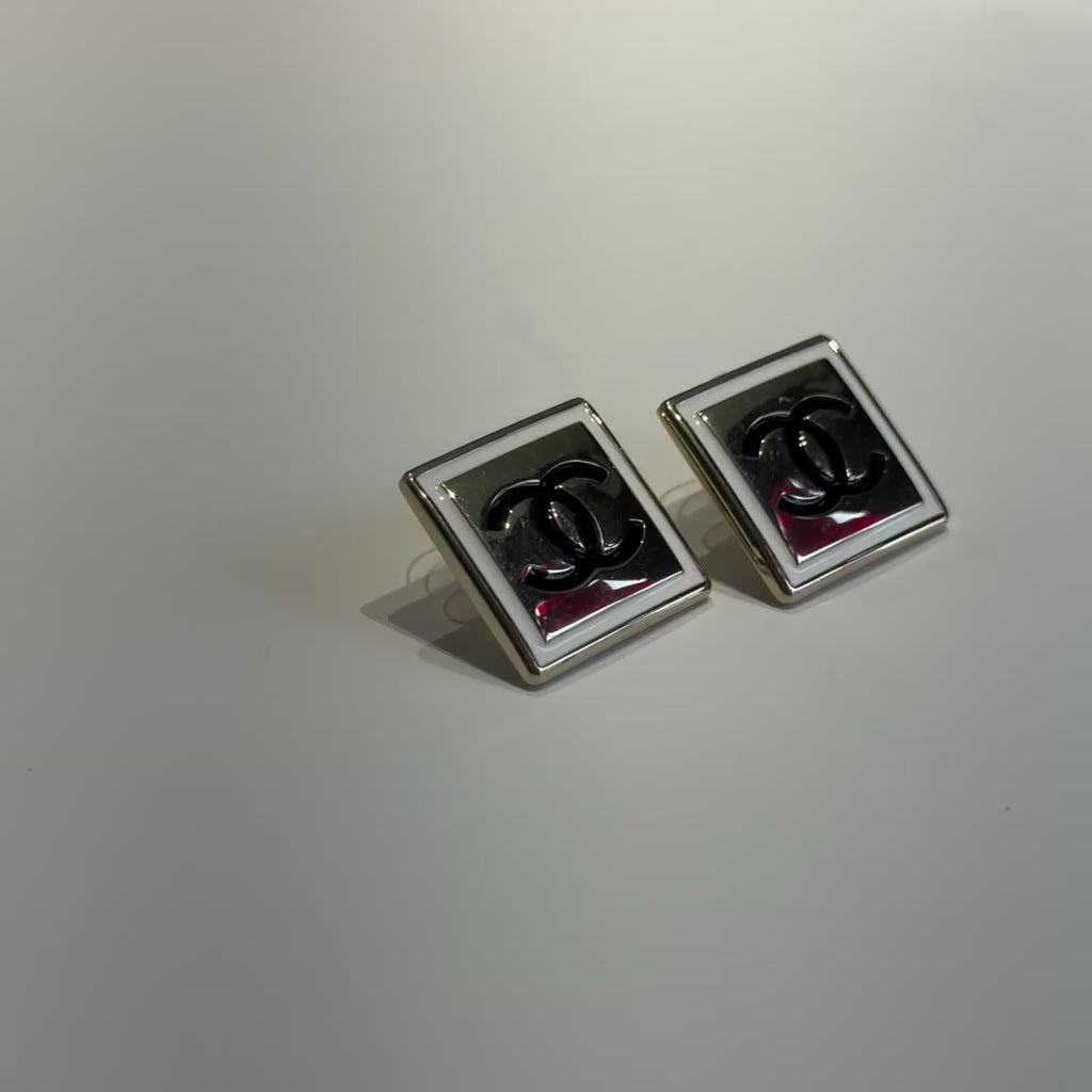 Chanel B21 Square White Enamel CC Earrings -  Replica Handbags 