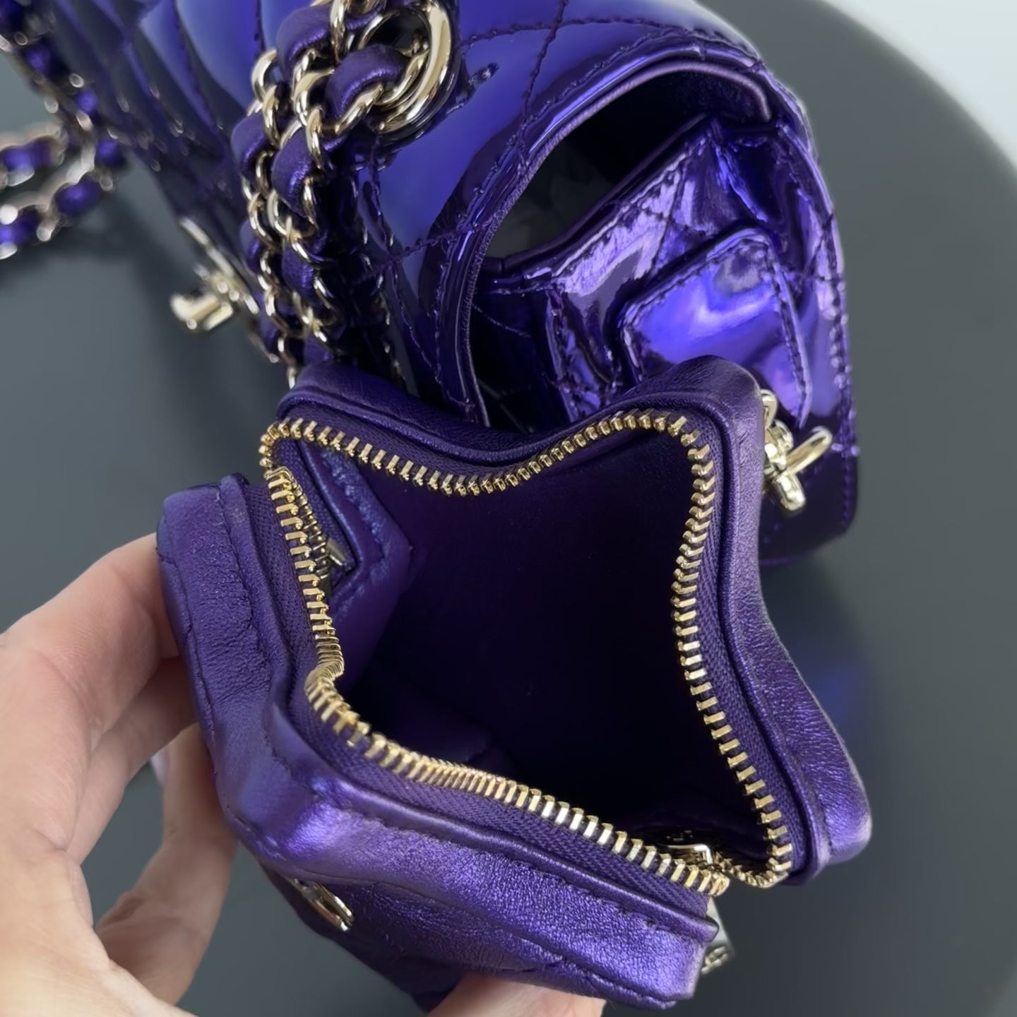 Chanel Metallic Lambskin Hollywood Boulevard Flap Bag With Star Clip On Coin Purse Purple -  Replica Handbags 