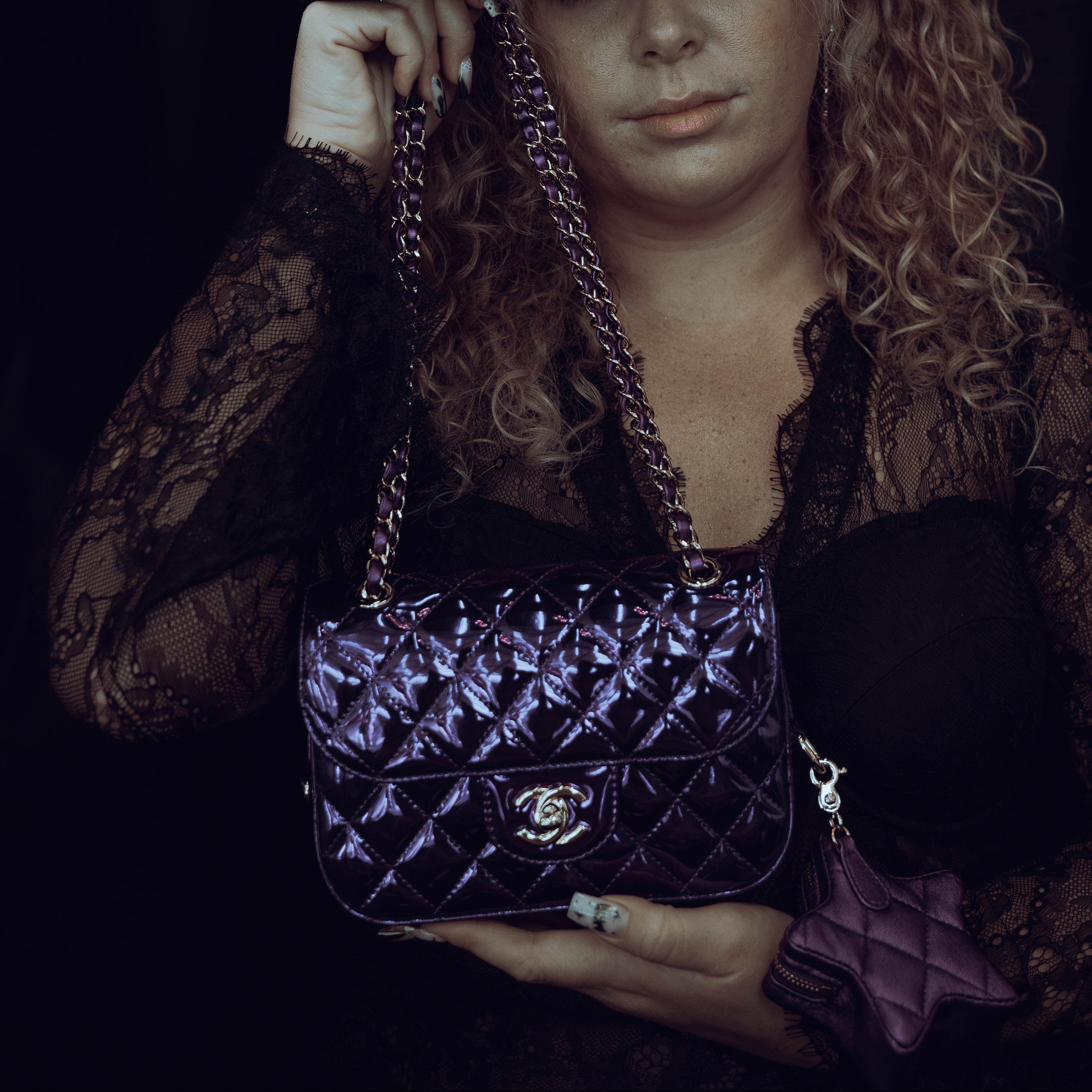 Chanel Metallic Lambskin Hollywood Boulevard Flap Bag With Star Clip On Coin Purse Purple -  Replica Handbags 