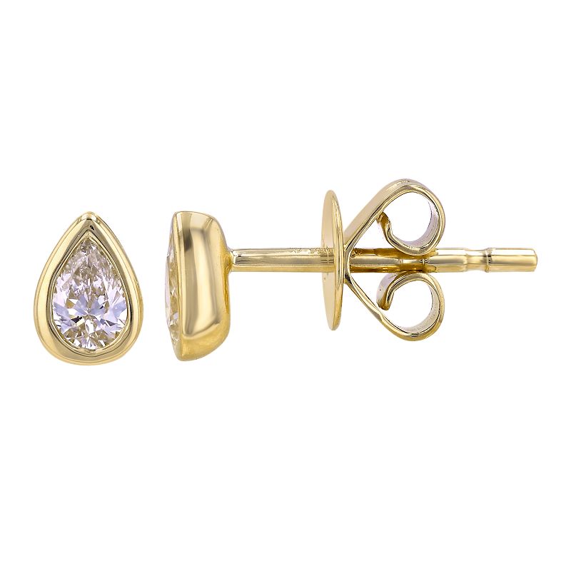 0.22 Carat Total Weight Pear Diamond Bezel Stud Earrings in 14K Yellow Gold -  Replica Handbags 