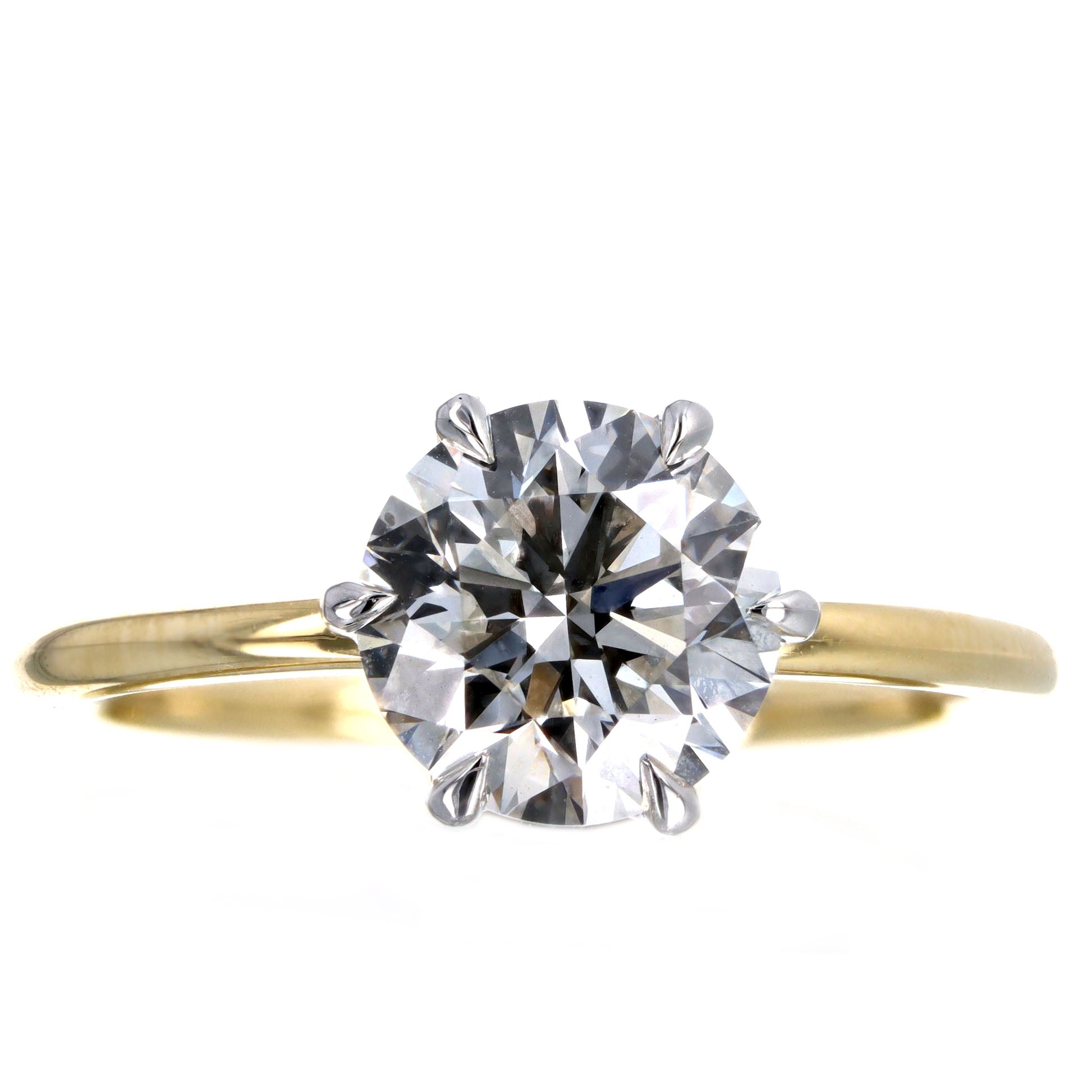 2.12 Carat Round Brilliant Diamond Solitaire Engagement Ring in 18K Yellow Gold & Platinum GIA Certified - Replica Handbags