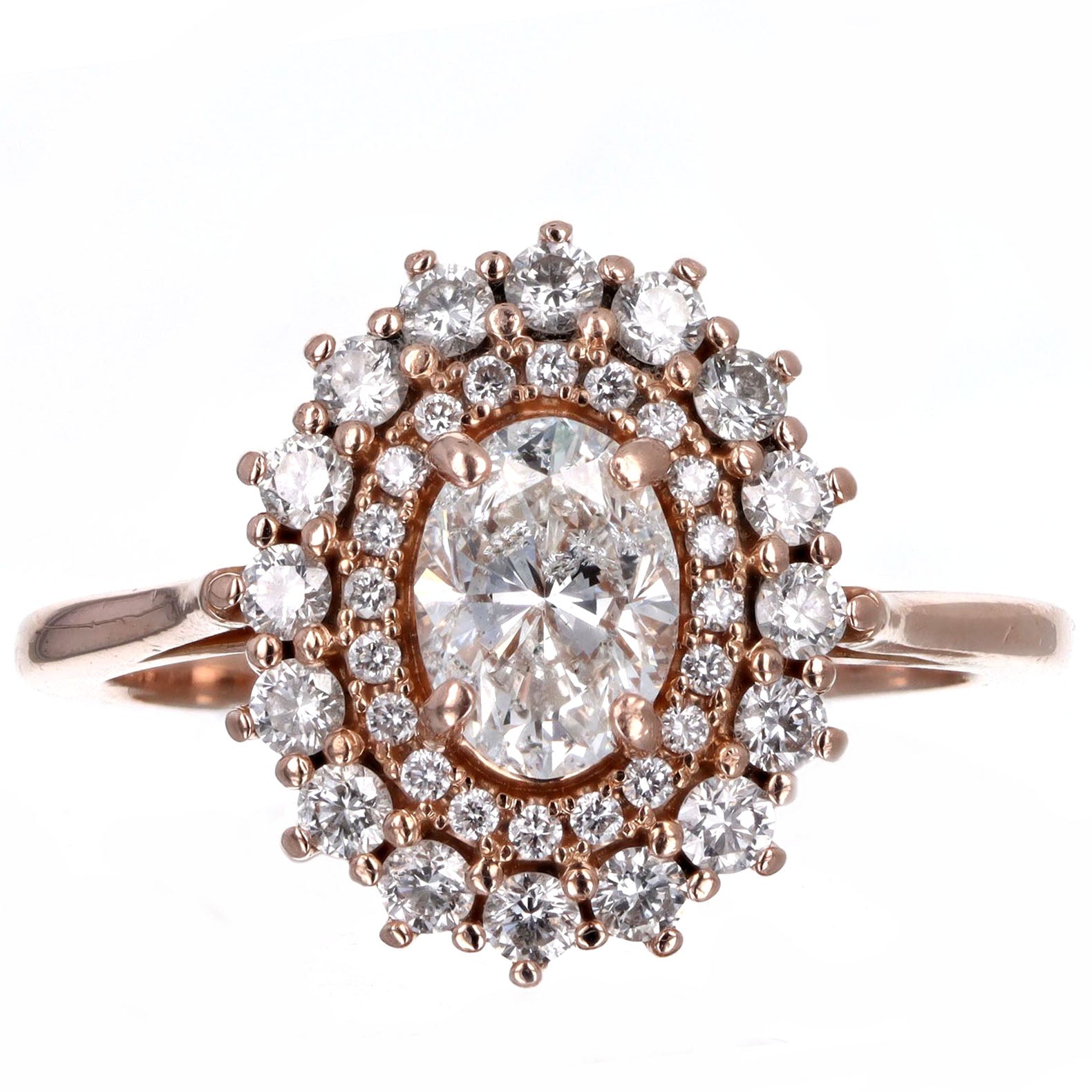 0.70 Carat Oval Diamond Double Halo Engagement Ring in 14K Rose Gold -  Replica Handbags 