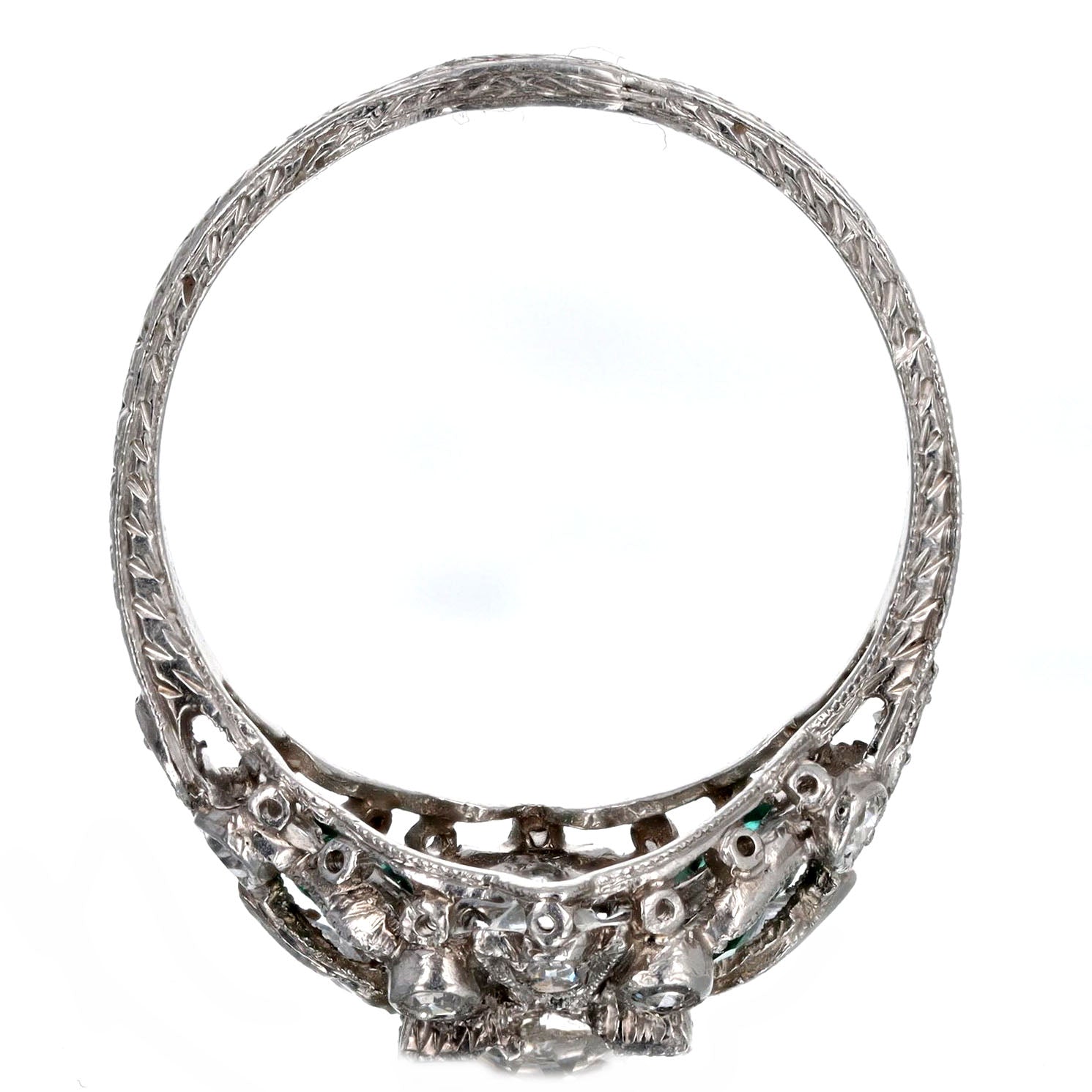 Art Deco Platinum 0.90 Carat Old European Cut Diamond & Natural Emerald Engagement Ring -  Replica Handbags 