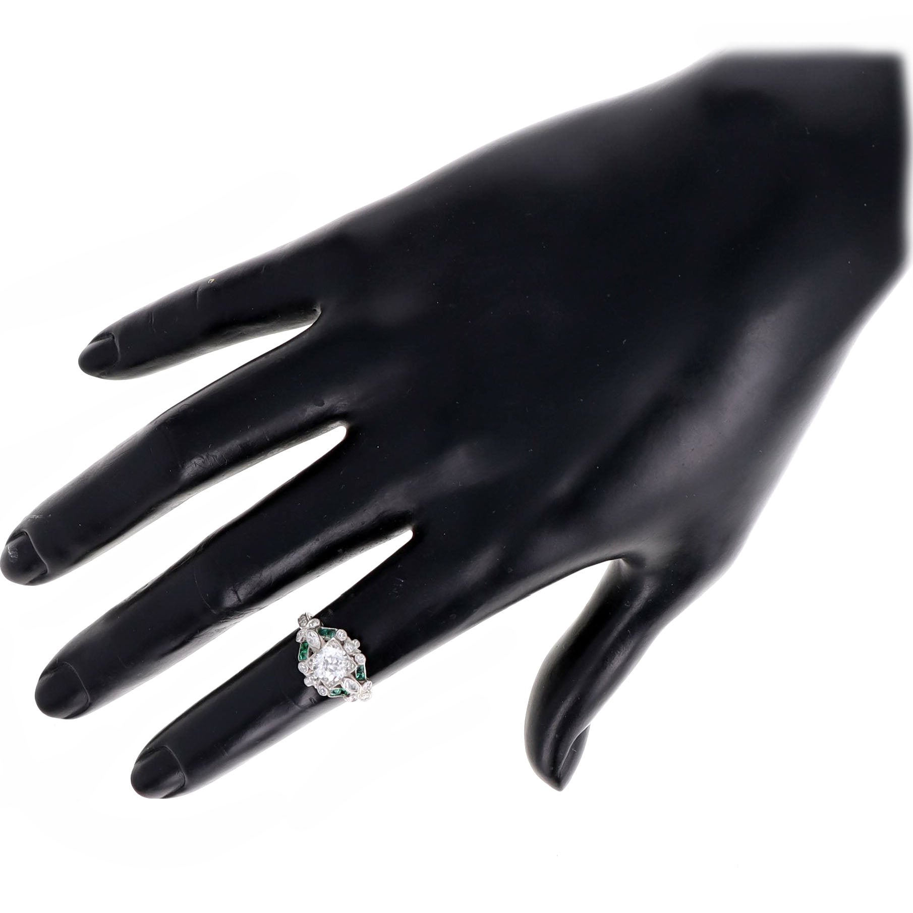 Art Deco Platinum 0.90 Carat Old European Cut Diamond & Natural Emerald Engagement Ring - Replica Handbags