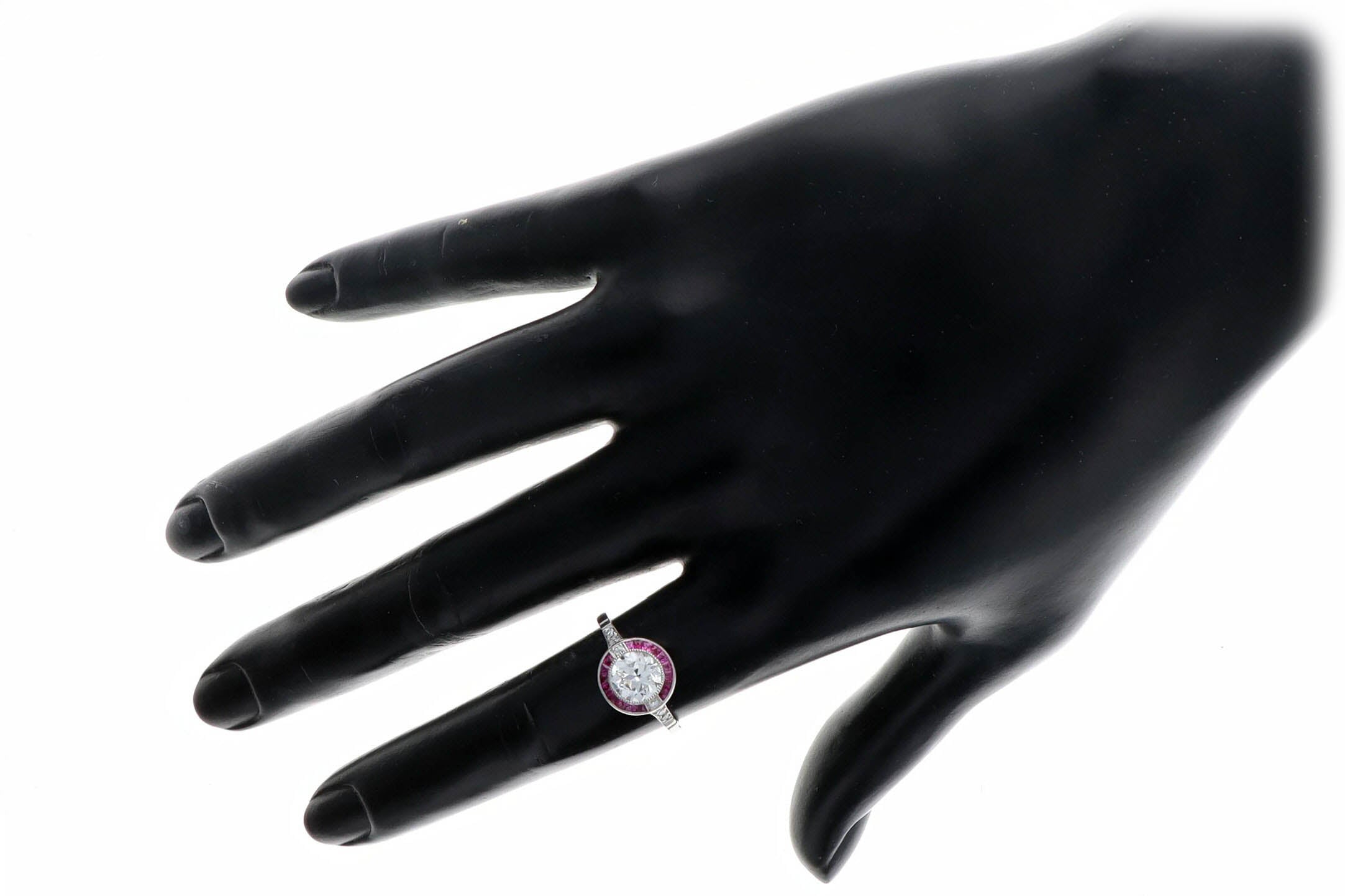 Art Deco Inspired Platinum 1.29 Carat Old European Cut Diamond Ruby Halo Engagement Ring GIA Certified - Replica Handbags