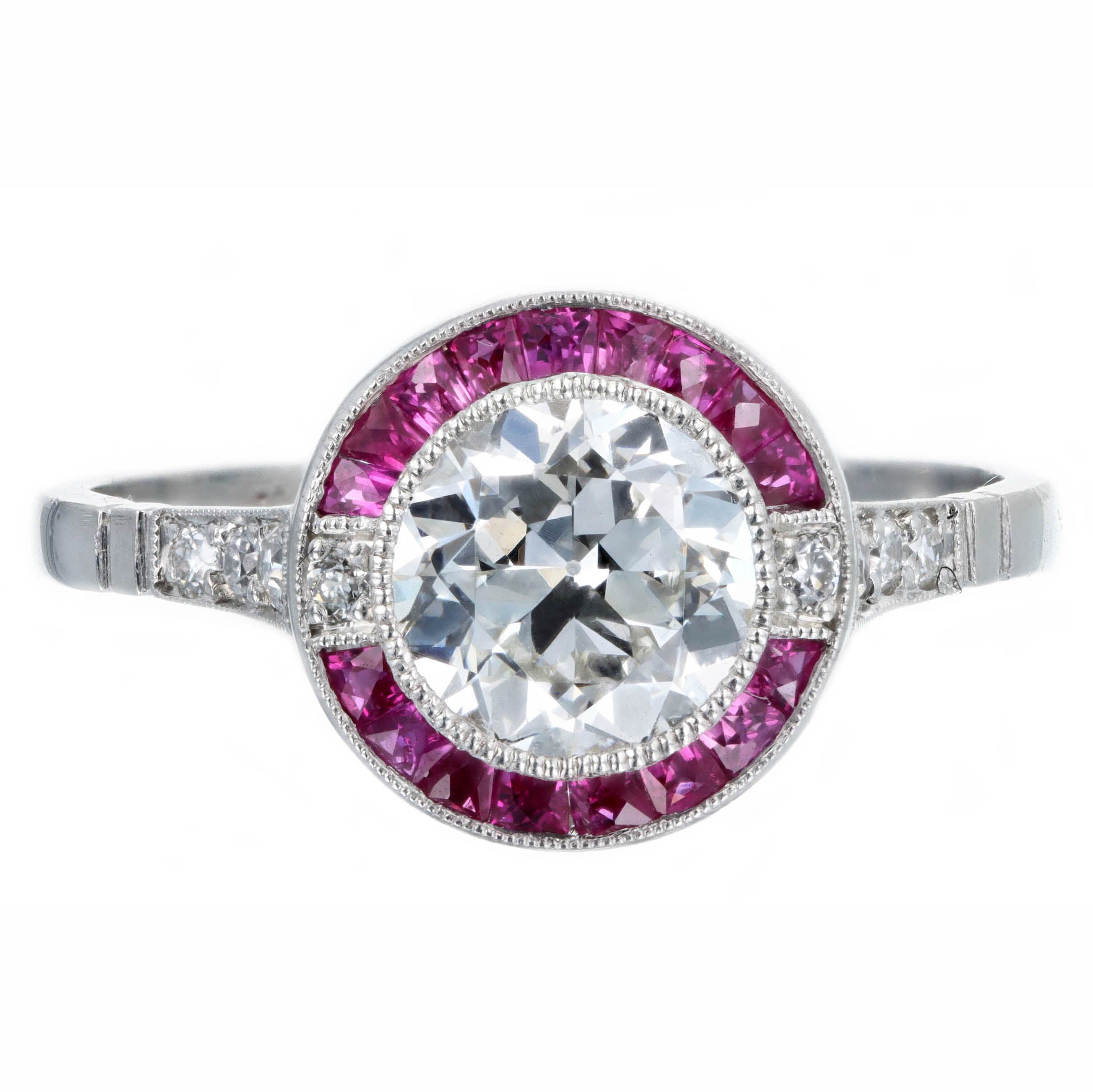 Art Deco Inspired Platinum 1.29 Carat Old European Cut Diamond Ruby Halo Engagement Ring GIA Certified -  Replica Handbags 
