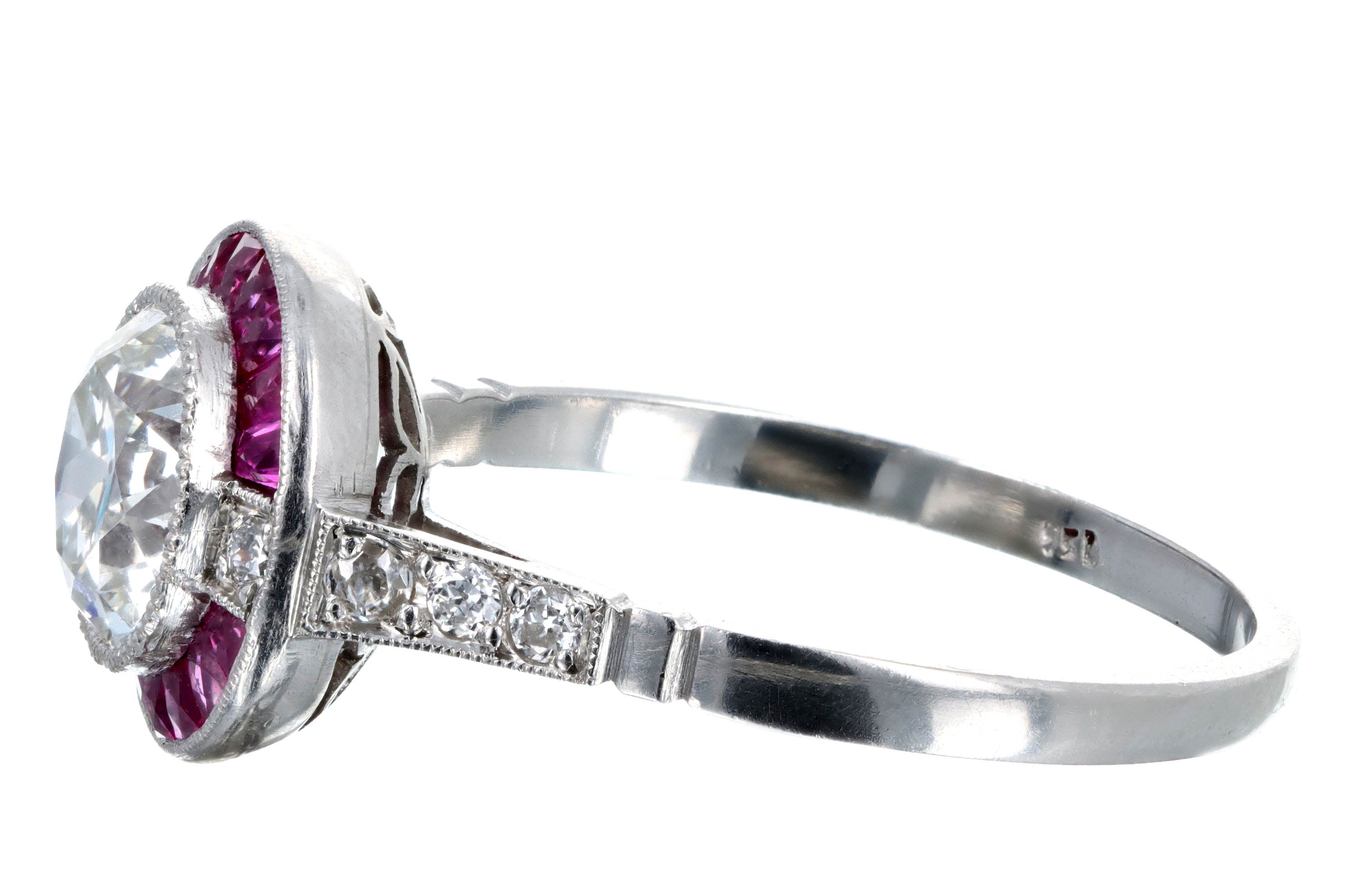 Art Deco Inspired Platinum 1.29 Carat Old European Cut Diamond Ruby Halo Engagement Ring GIA Certified - Replica Handbags