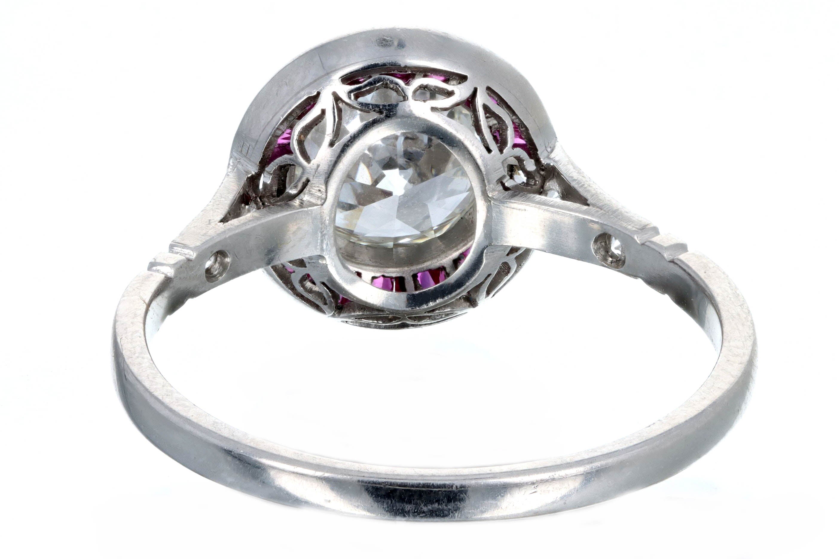 Art Deco Inspired Platinum 1.29 Carat Old European Cut Diamond Ruby Halo Engagement Ring GIA Certified - Replica Handbags