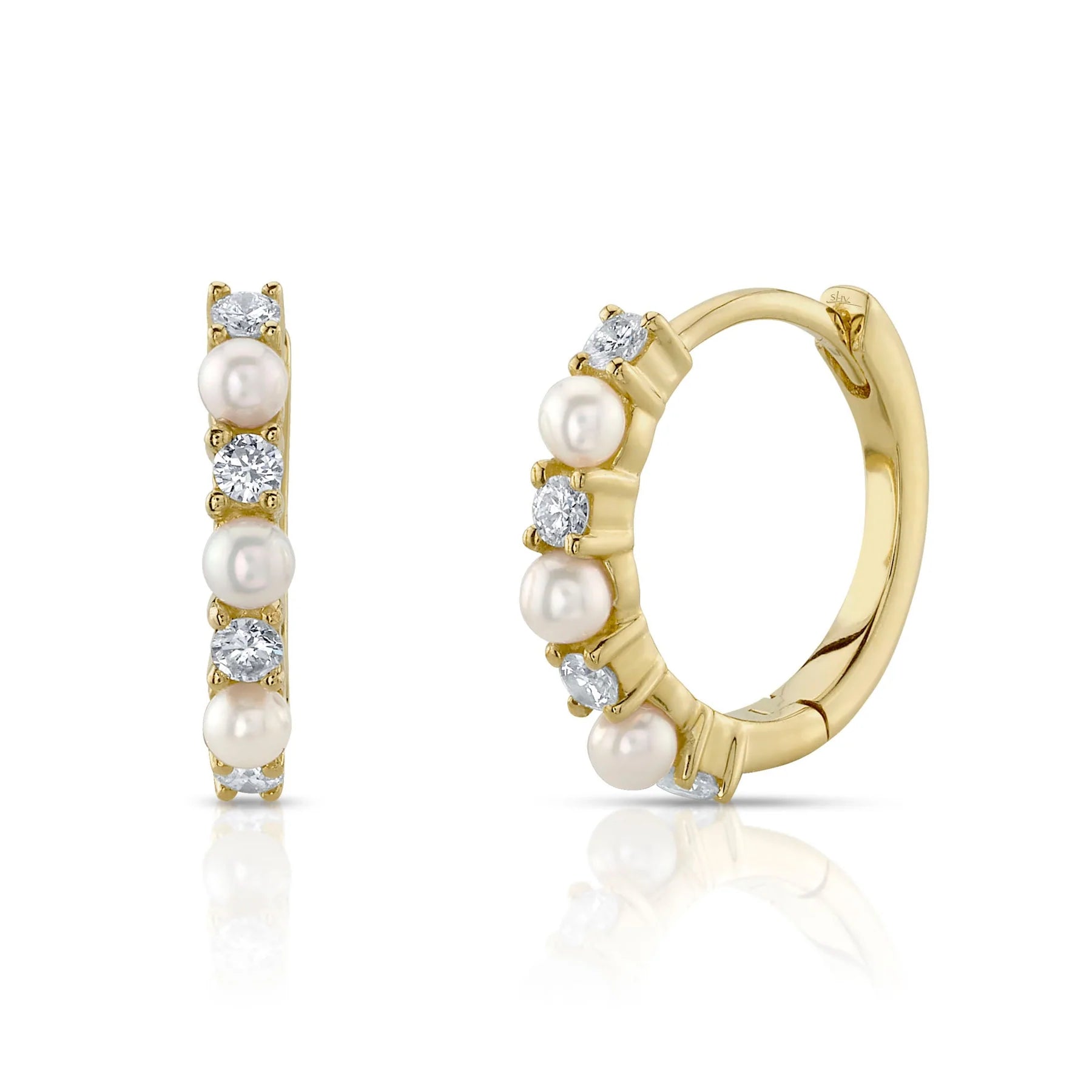 14K Yellow Gold 0.14 Carat Diamond & Cultured Pearl Mini Huggie Earrings -  Replica Handbags 