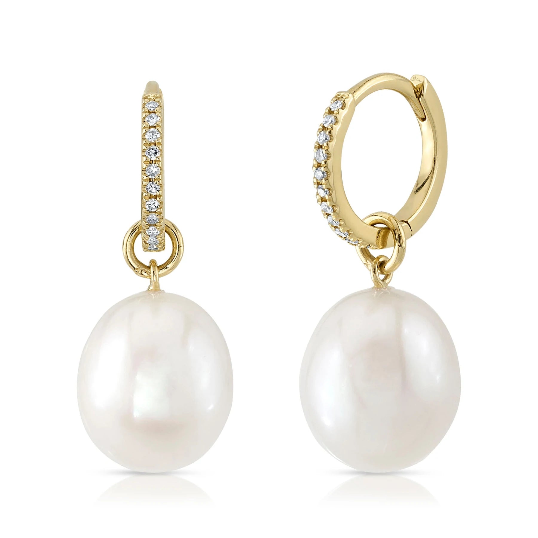 14K Gold Cultured Pearl & Diamond Huggie Drop Earrings -  Replica Handbags 