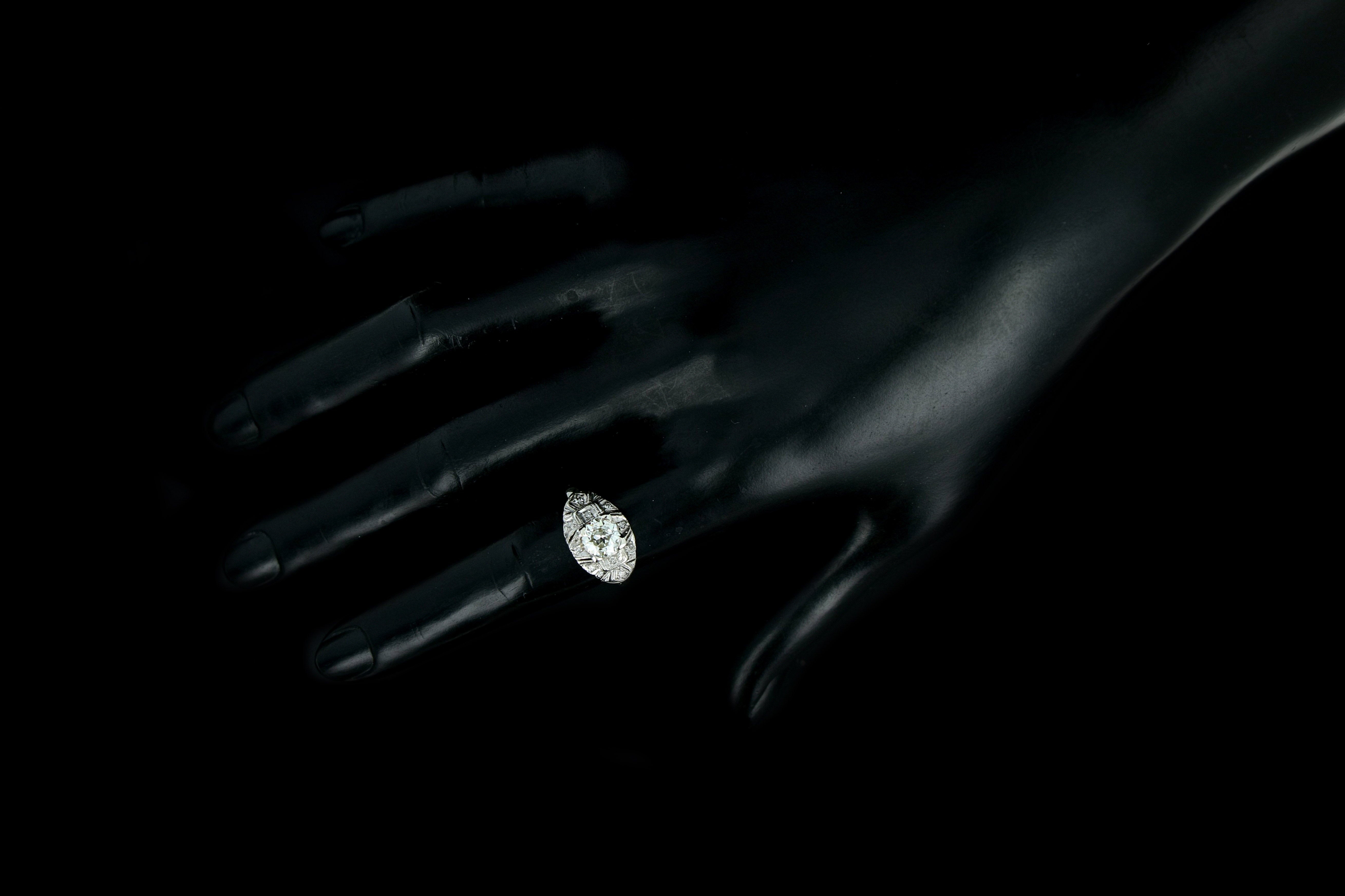 Art Deco 14K White Gold 1 Carat Old European Cut Diamond Engagement Ring - Replica Handbags