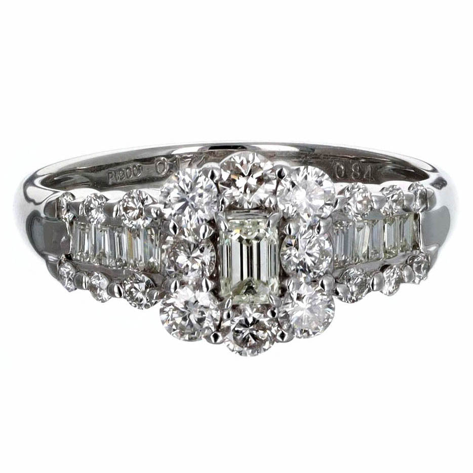 0.17 Carat Emerald Cut Diamond Halo Engagement Ring in Platinum - Replica Handbags