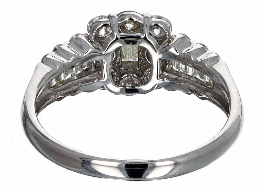 0.17 Carat Emerald Cut Diamond Halo Engagement Ring in Platinum - Replica Handbags